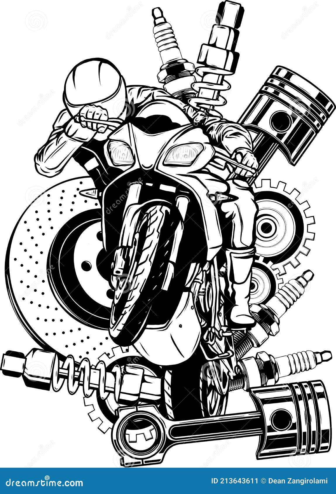 Desenho Em Preto E Branco De Vetor De Moto Com Desenho De Peças