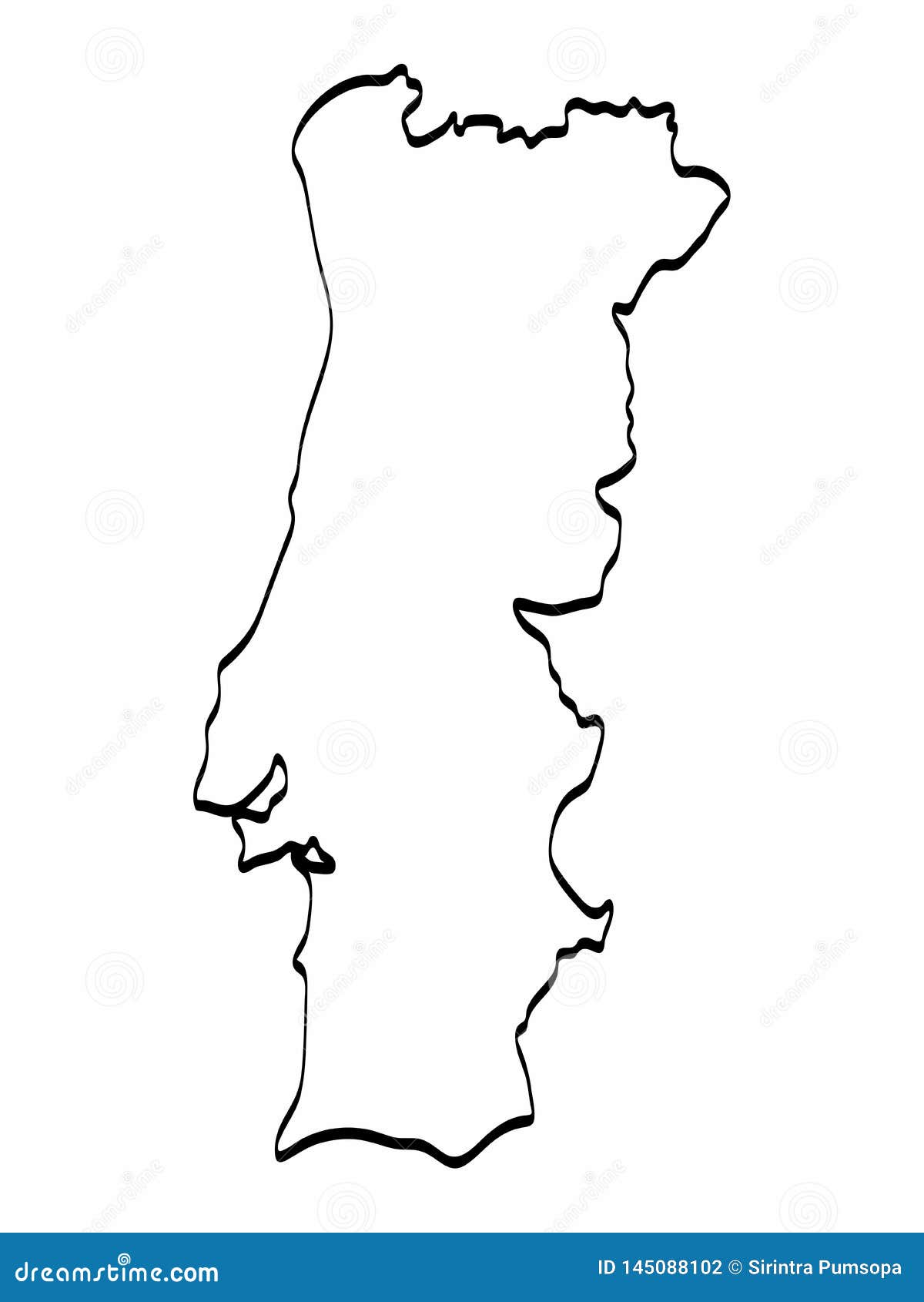 Portugal Map Outline Graphic Freehand Drawing on White Background. Ve  Ilustração do Vetor - Ilustração de colorido, contorno: 145088102