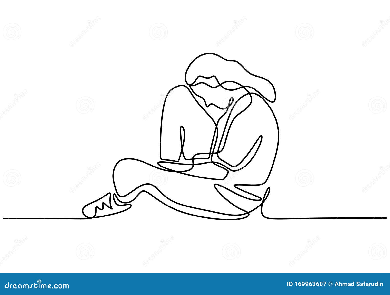 Desenho de menina triste sentada sozinha
