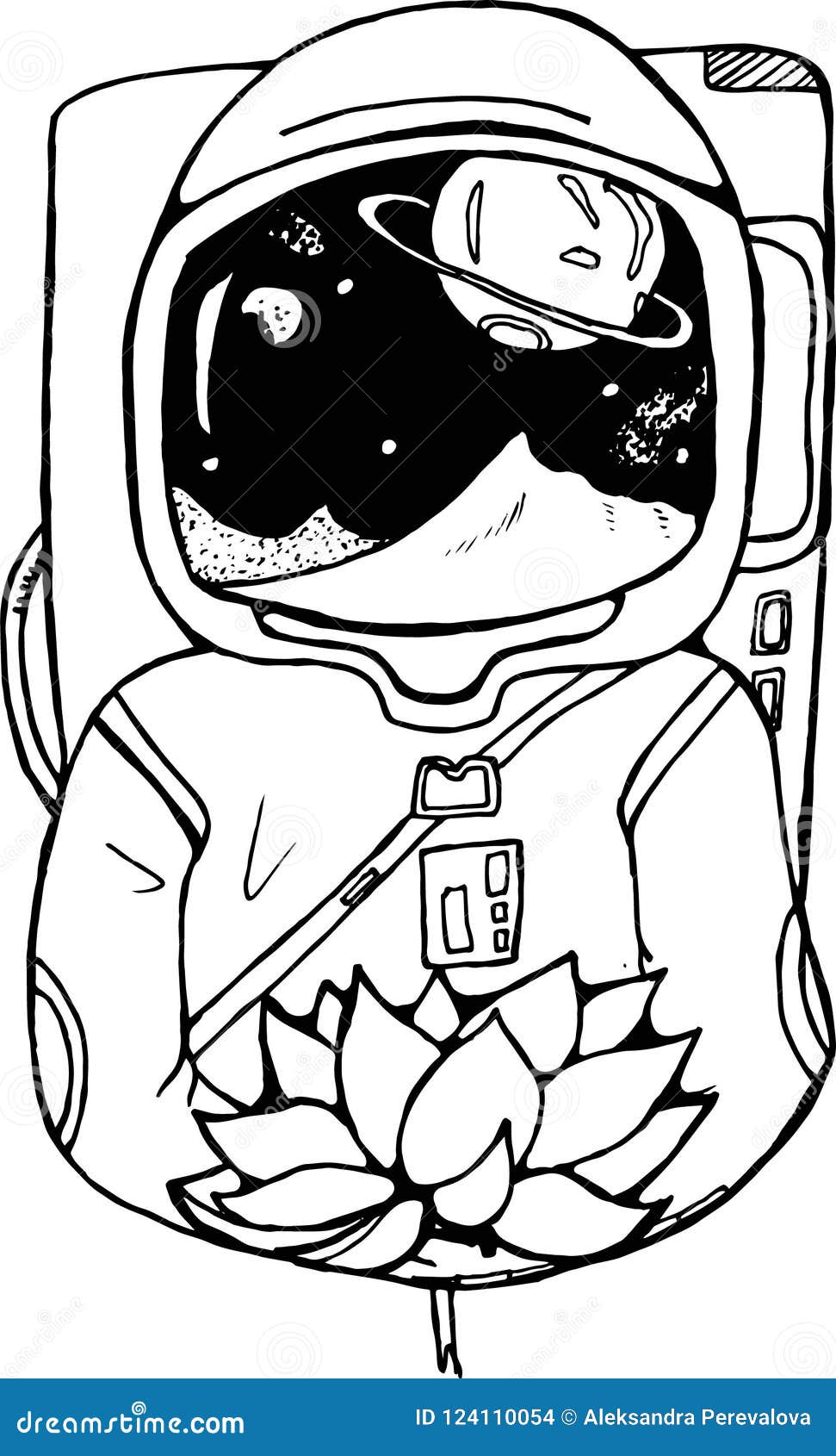 Desenho Preto E Branco De Um Astronauta Com Uns Lótus Em Suas Mãos  Ilustração do Vetor - Ilustração de nave, relaxamento: 124110054