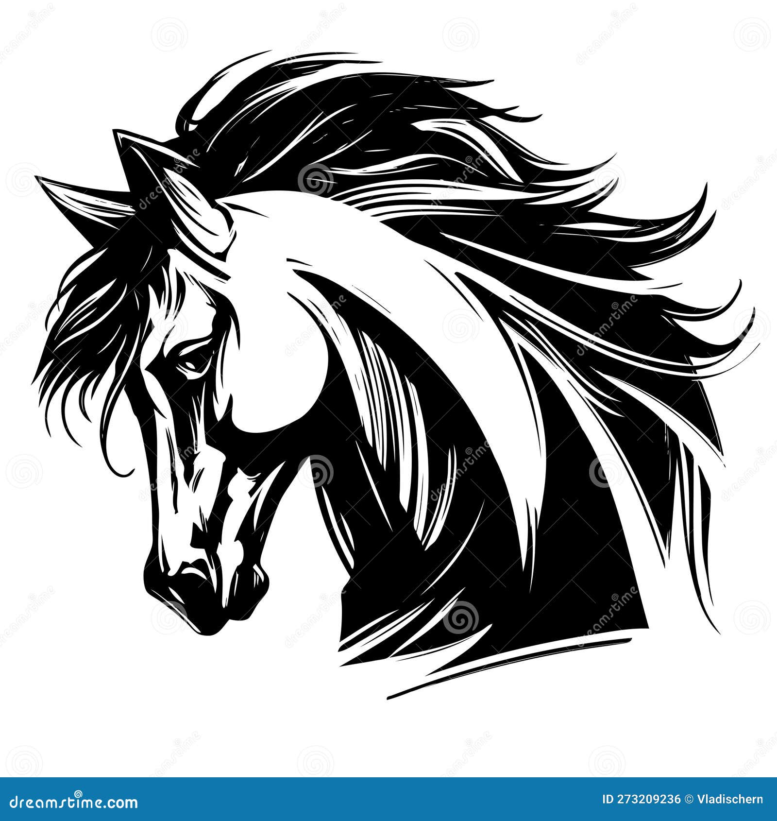 Desenho Realista Do Vetor Desenhado à Mão Com O Logotipo Da Cabeça De Cavalo  Ilustração Stock - Ilustração de cartoon, livre: 273209249