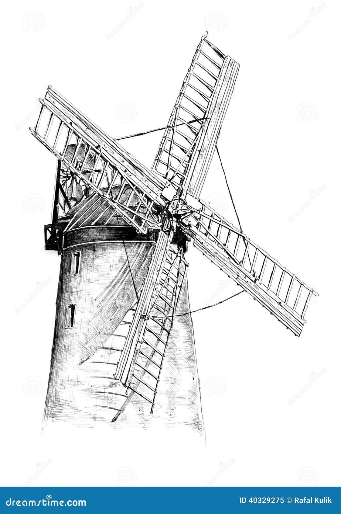 moinho. moinho de vento vintage desenhado à mão. ilustração em