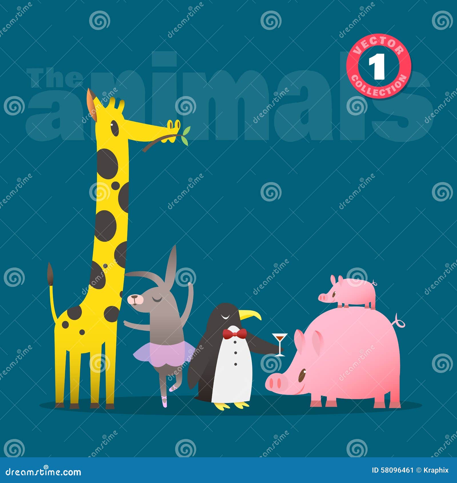 Animais De Desenhos Animados Simples Bonitos - Coelho, Girafa