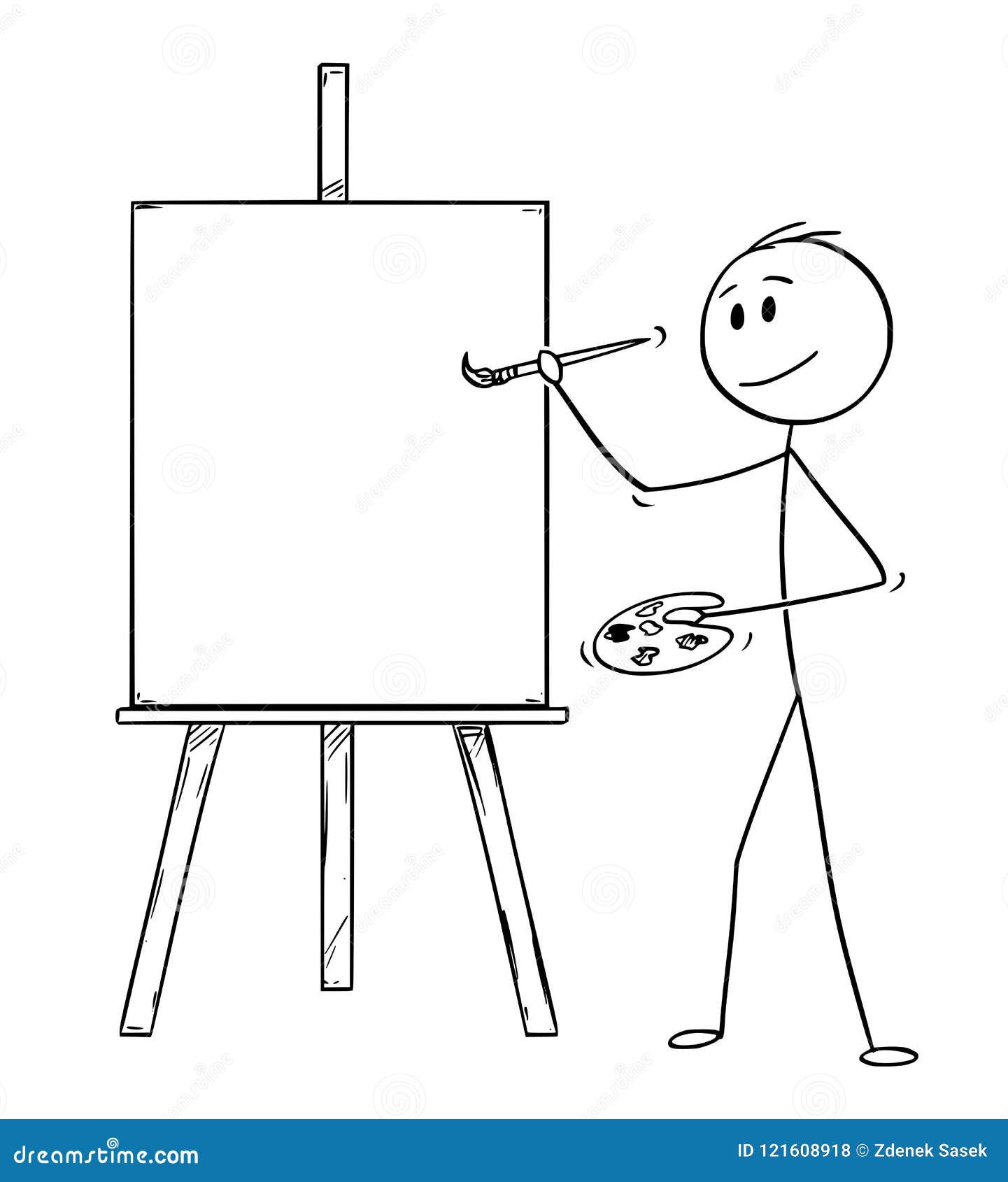 Desenhos Animados Do Artista with Brush E Paleta Pronta Para Pintar Na Lona  Na Armação Ilustração do Vetor - Ilustração de cartoon, branco: 121608918