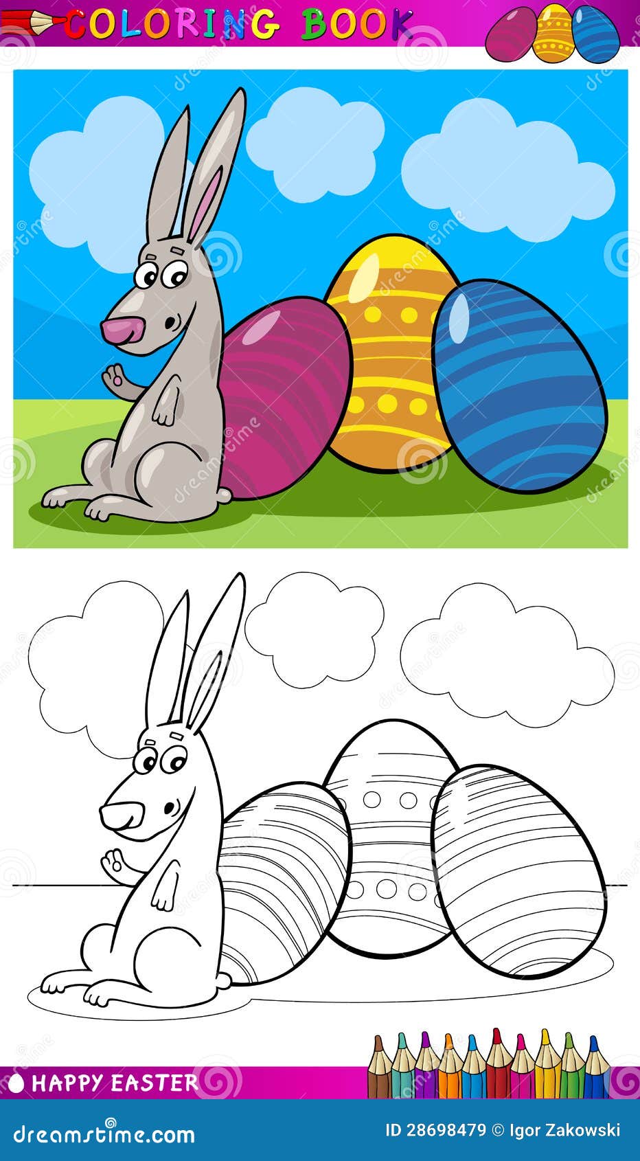 Desenhos Animados Do Coelhinho Da Páscoa Para Colorir Ilustração do Vetor Ilustração de ovos