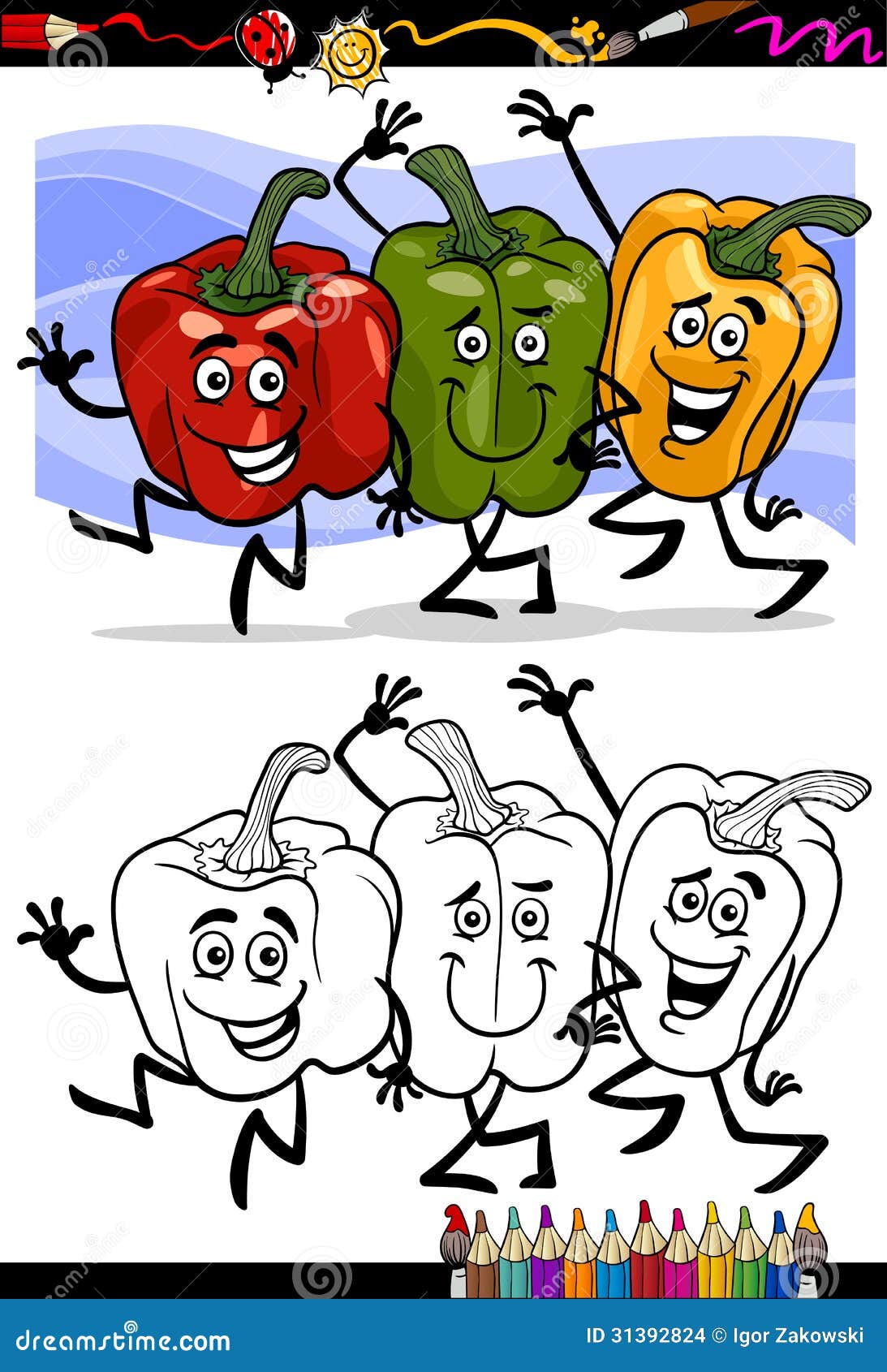 Cômico · legumes · grupo · desenho · animado · ilustração · feliz