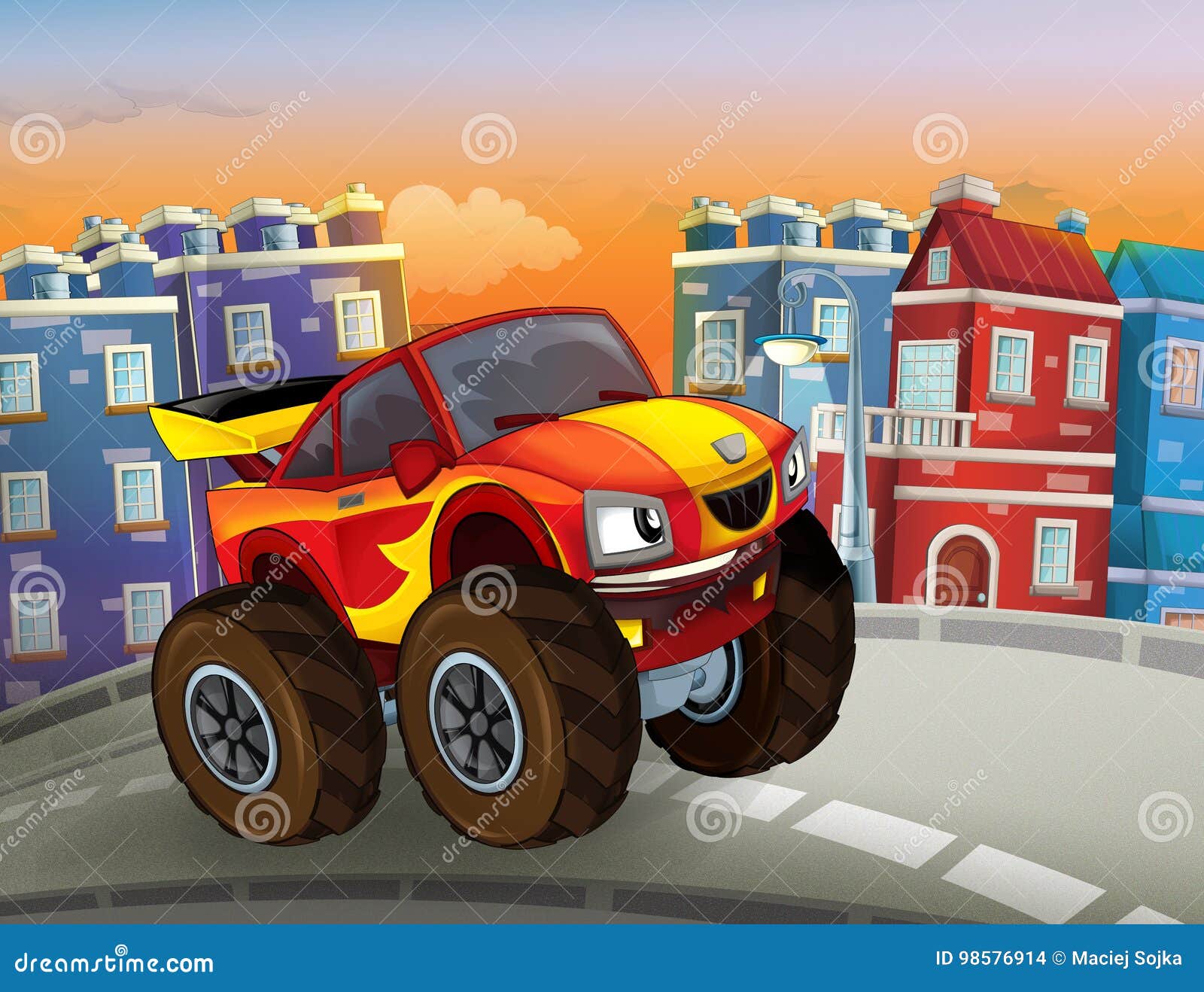 Monster Trucks Como Brinquedos Para Crianças Conjunto Ilustrações