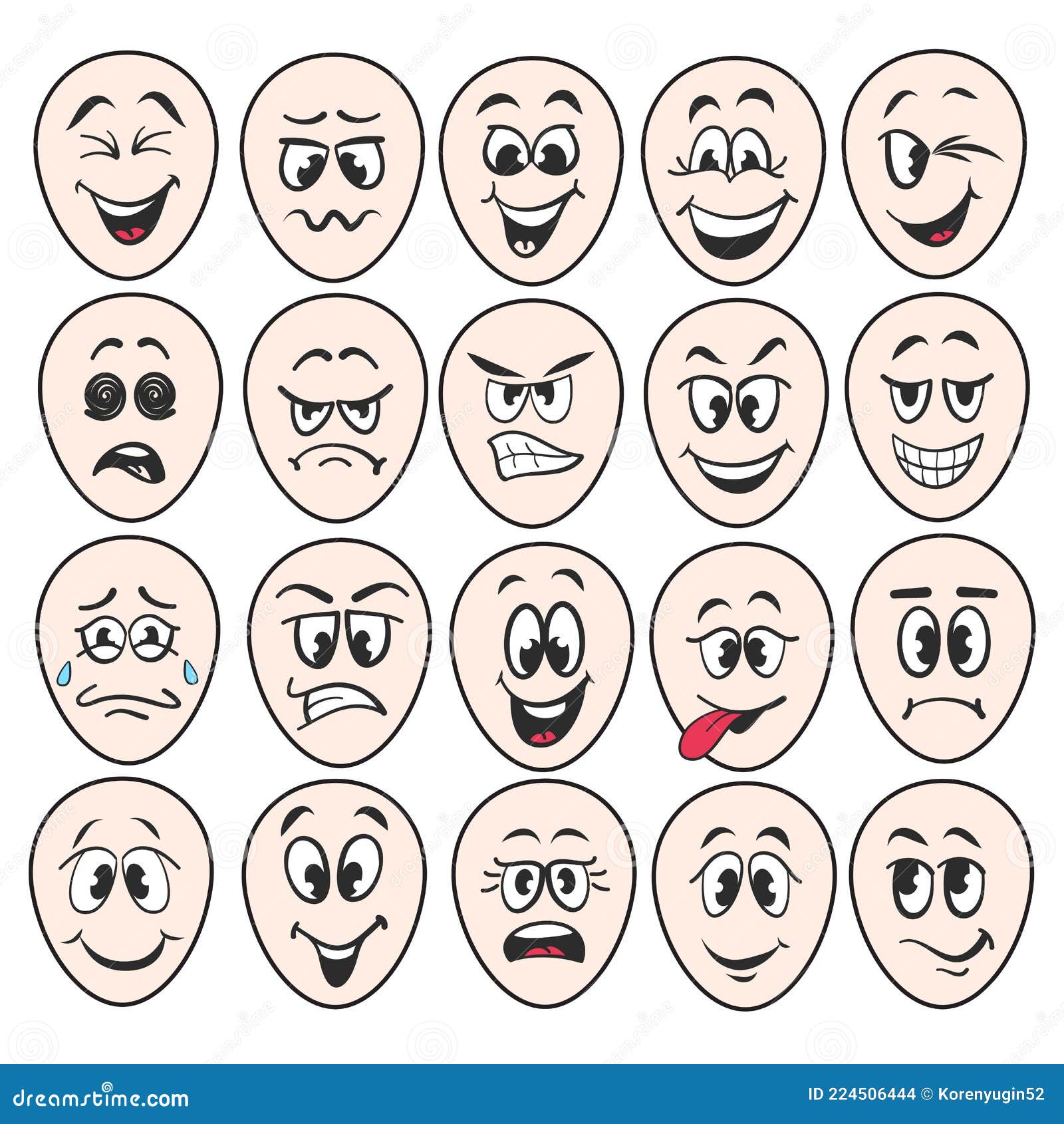 Vetores de Cara De Desenho Animado Olhos E Boca Expressivos Sorrindo  Chorando E Surpreso Expressão De Rosto De Personagem Caricatura Emoção  Cômica Ou Rabisco Emoticon Ícone Isolado De Ilustração Vetorial e mais