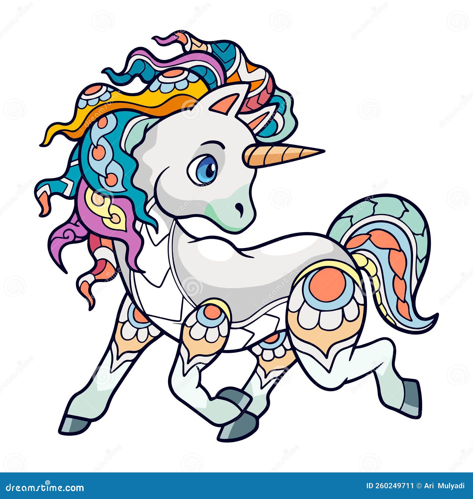 Desenhos Coloridos E Bonitos De Desenho Animado De Unicórnio, Mandala,  Isolados Em Fundo Branco Ilustração do Vetor - Ilustração de mandala,  cavalo: 260249736