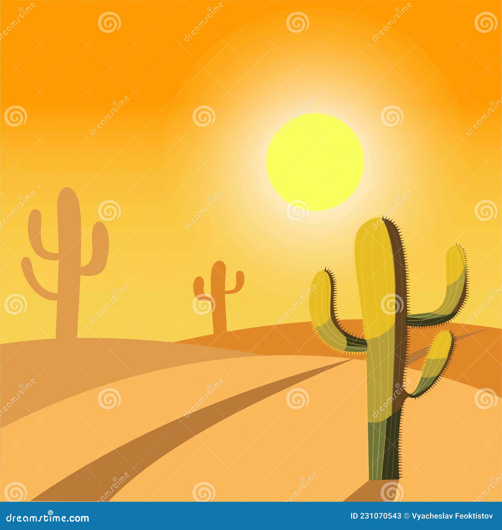 Desert Landscape with Cacti Stock Vector - Illustration of hills, cacti ...