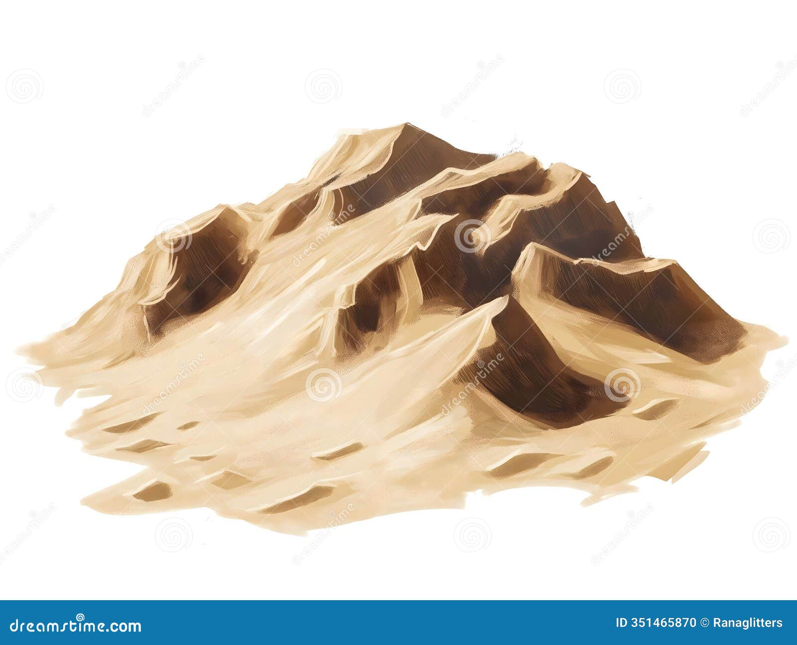 a desert landscape with a mountain and sand dunes, a digital art piece