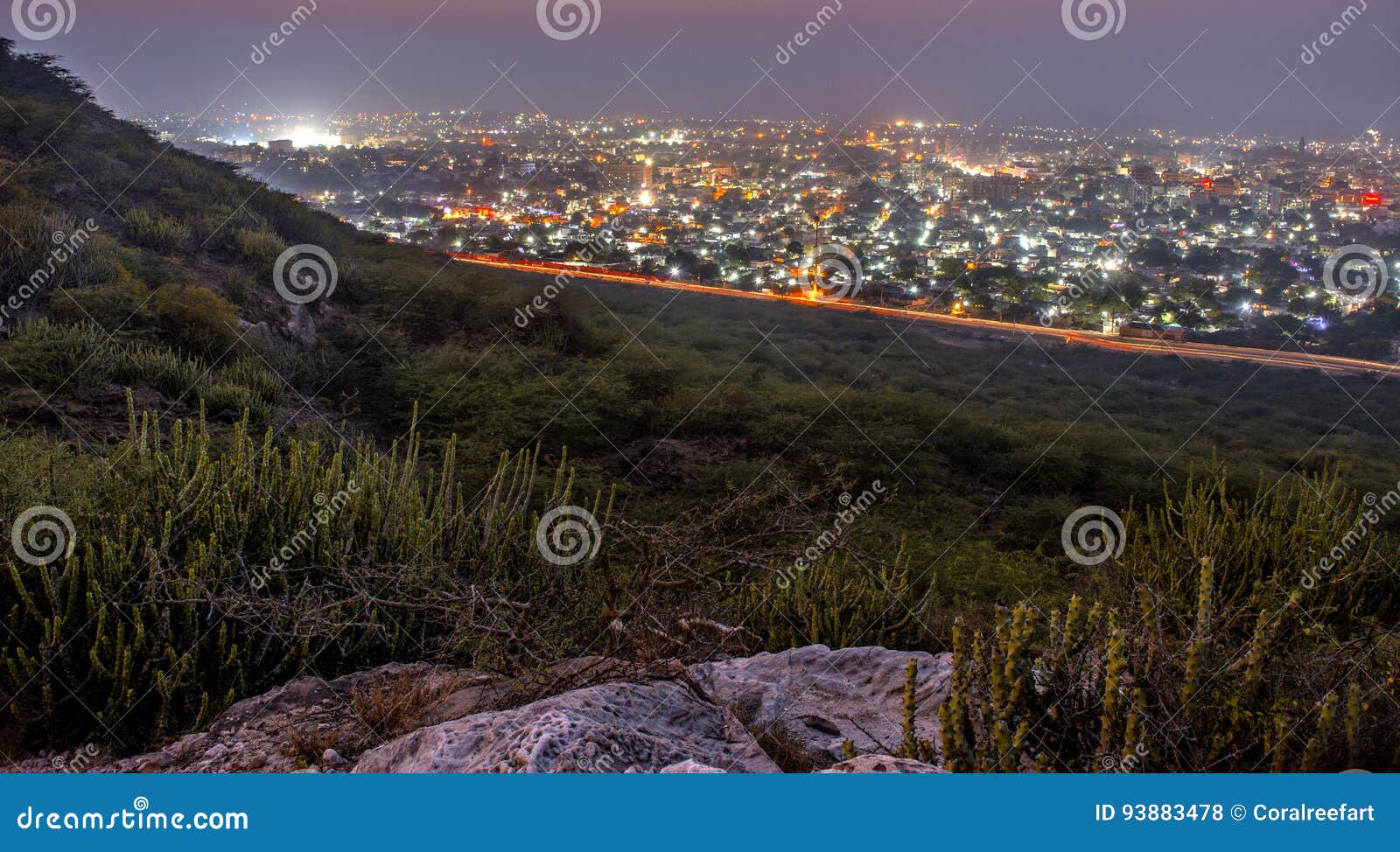 Desert at Night with City Lights Stock Photo Image of destination