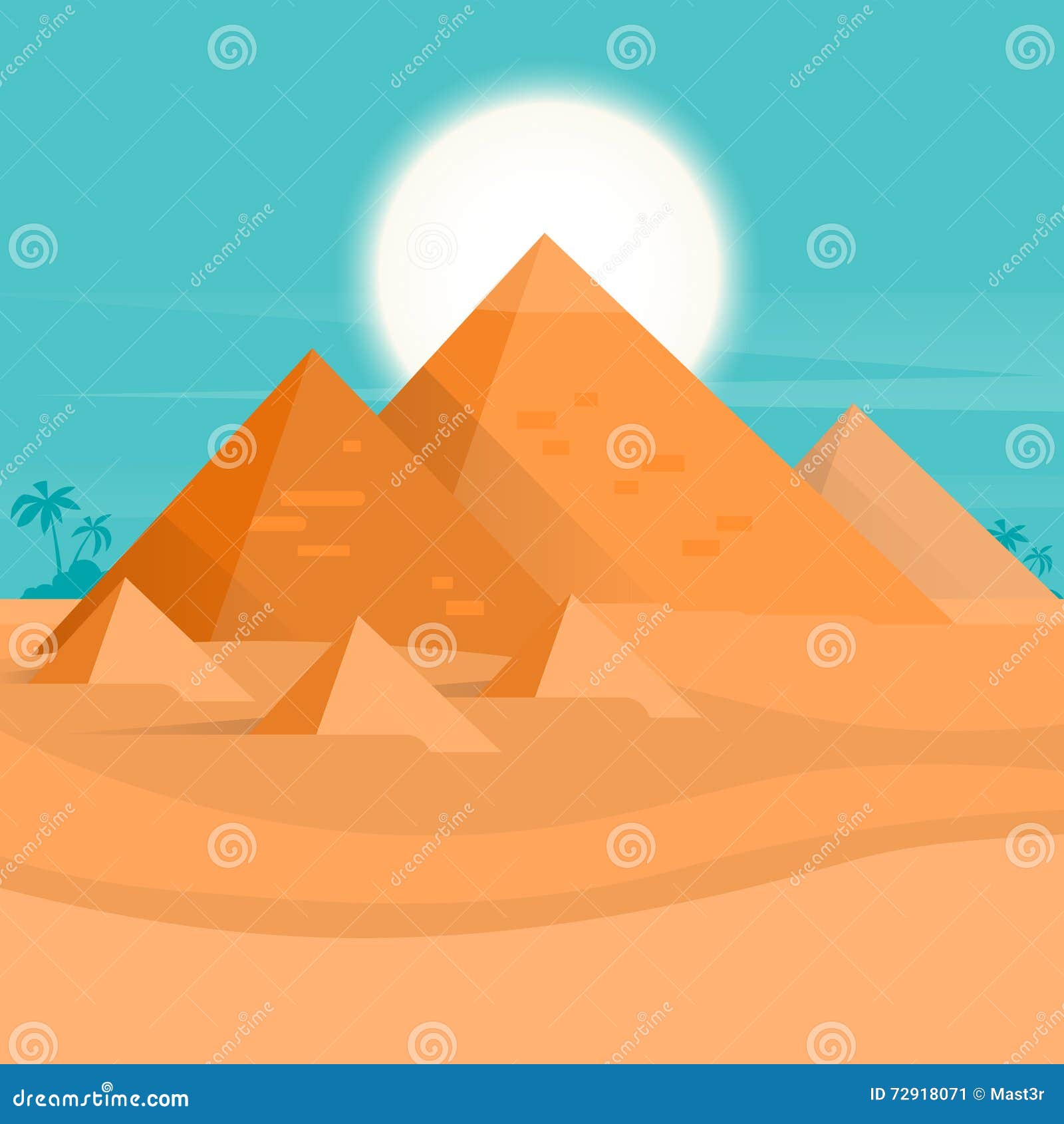 Desert View Egypt Pyramids Sunset Stock Vector - Illustration of ...
