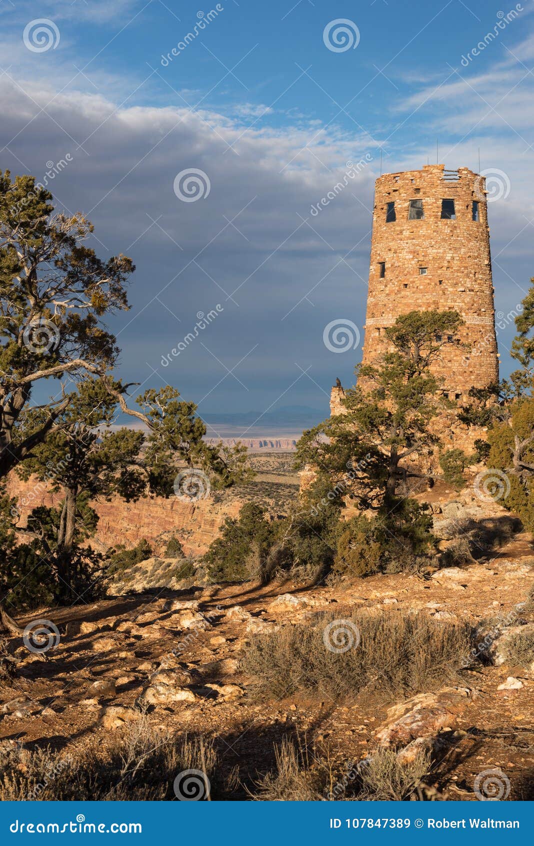 Desert View Watch Tower Late Afternoon Above the Grand Canyon. Stock ...