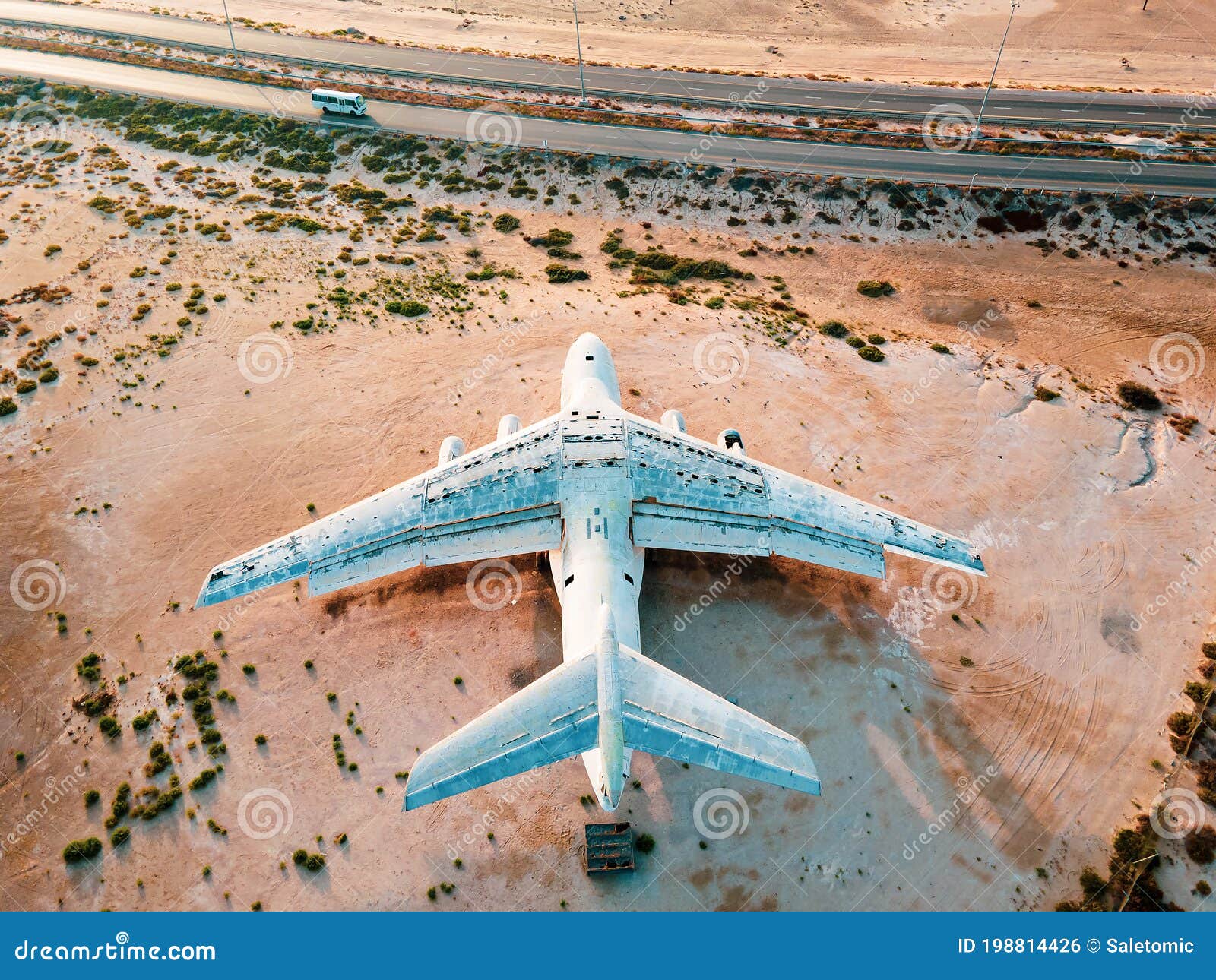 deserted airplane in the in the umm al quwain desert in the emirate of the united arab emirates