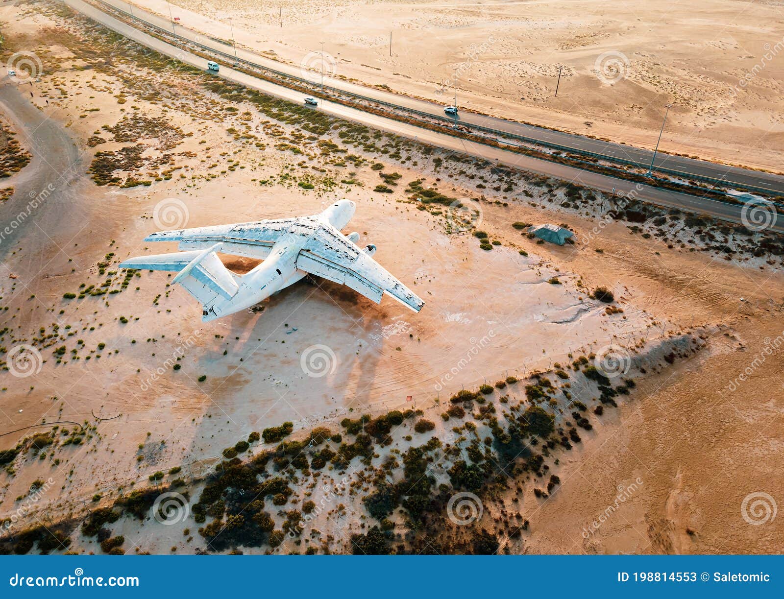 deserted airplane in the in the umm al quwain desert in the emirate of the united arab emirates