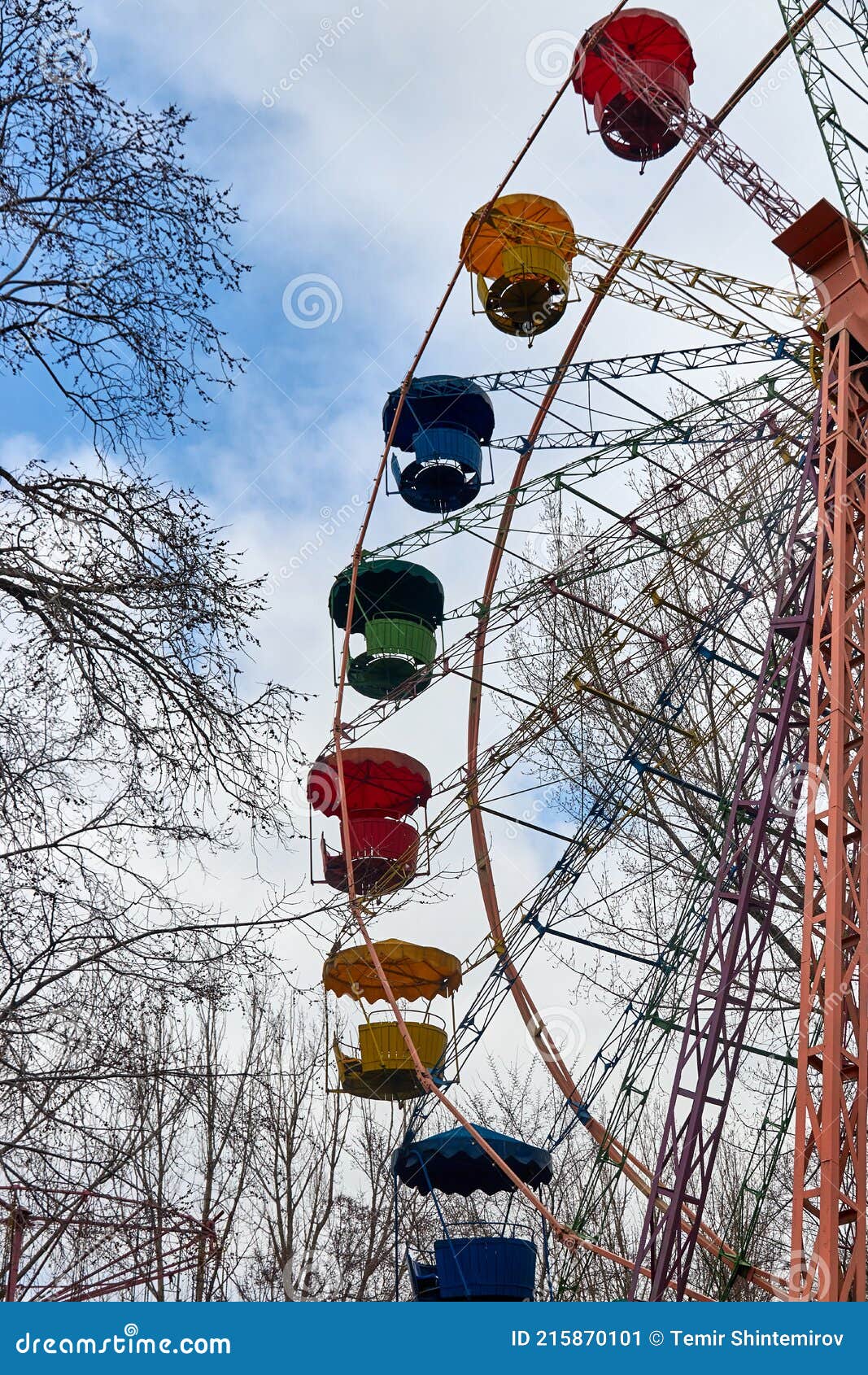 Deserted Ferris Wheel in Spring Amusement Park Stock Image Image of
