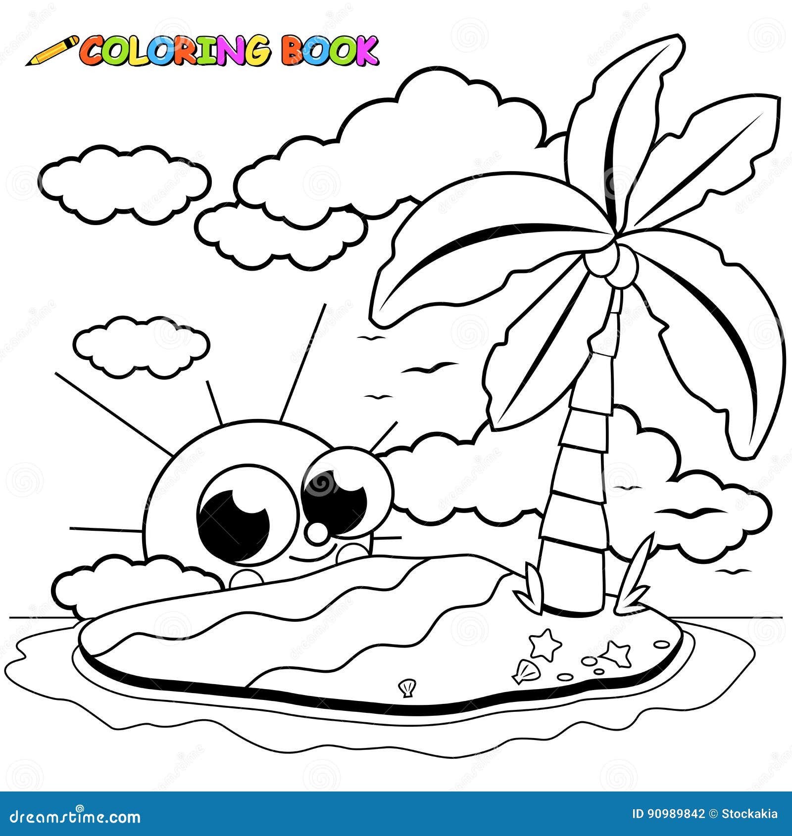 Deserted Island Coloring Book Page Stock Vector - Illustration of book