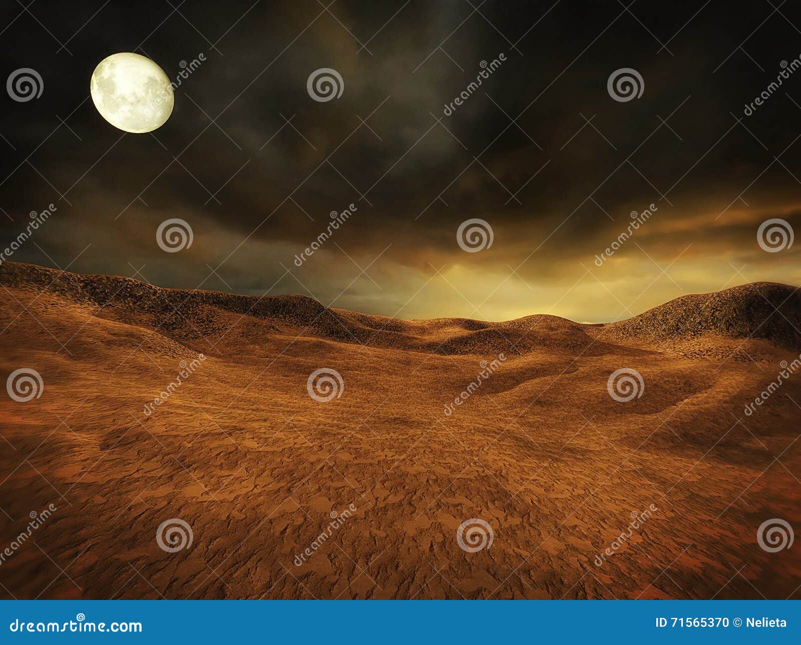 deserted landscape with moon