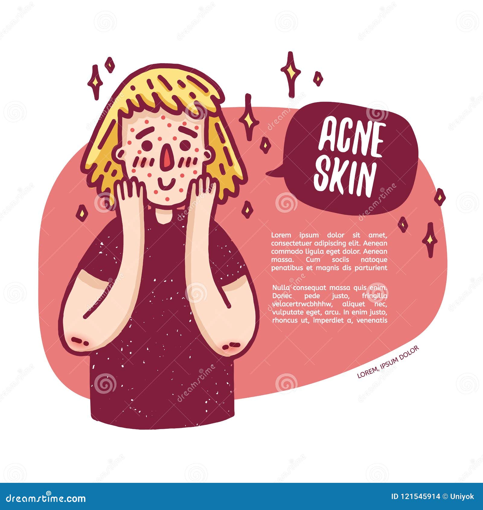  banner with cute teen girl about problem skin. young woman with acne. template infographics about dermatologica