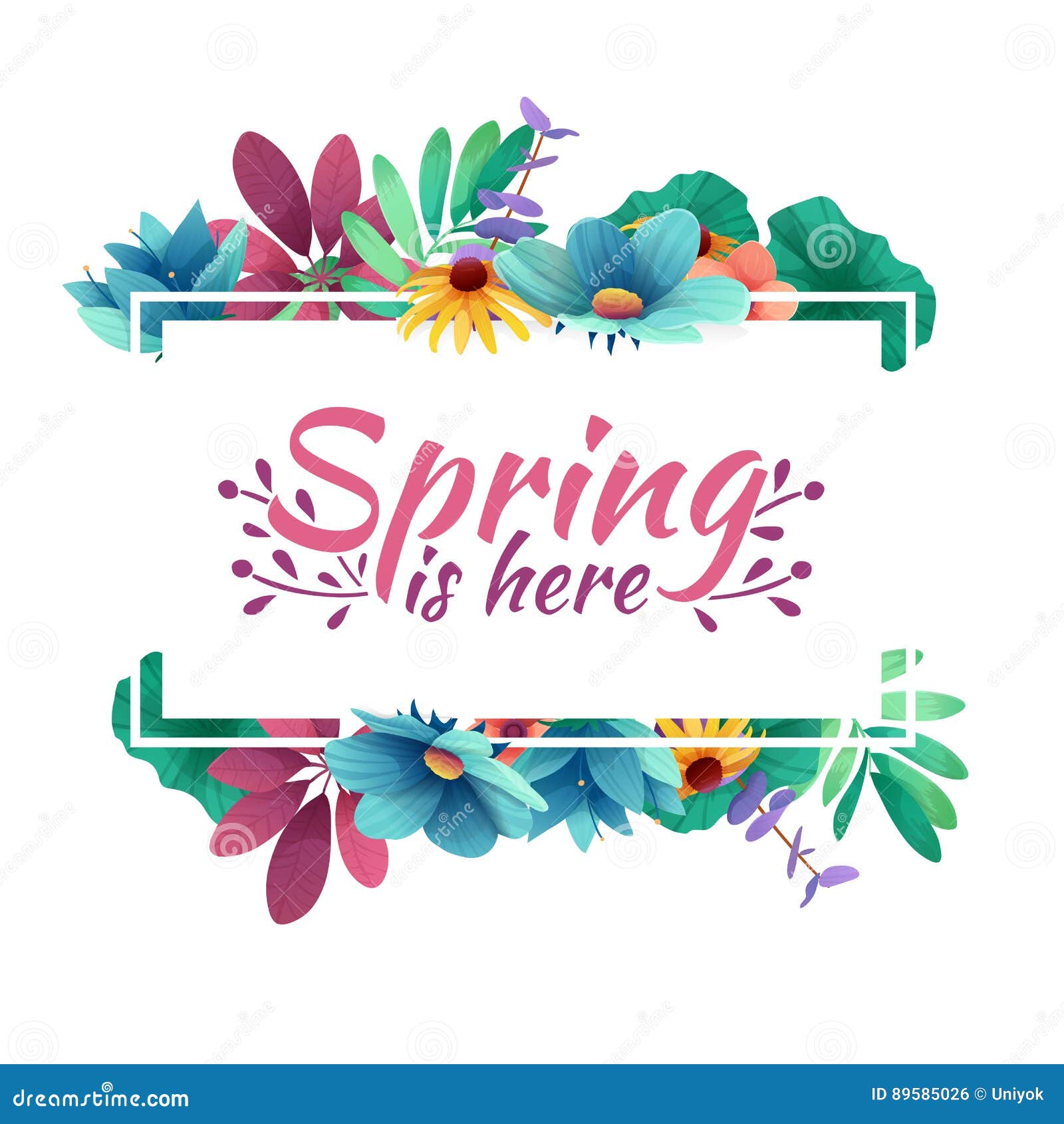 Design Banner with Spring is Here Logo. Card for Spring Season with