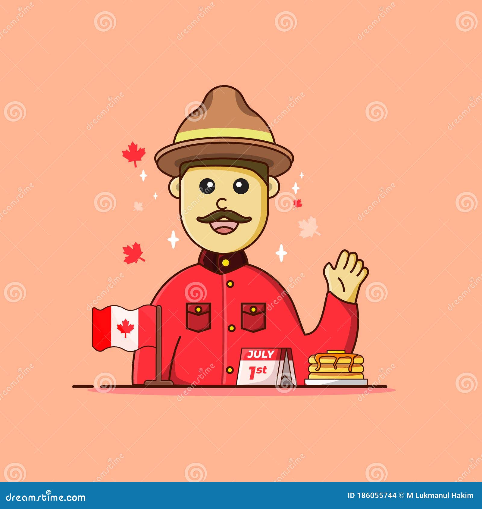 Design Character Canadian Ranger with Pancake and Flag Canada Stock