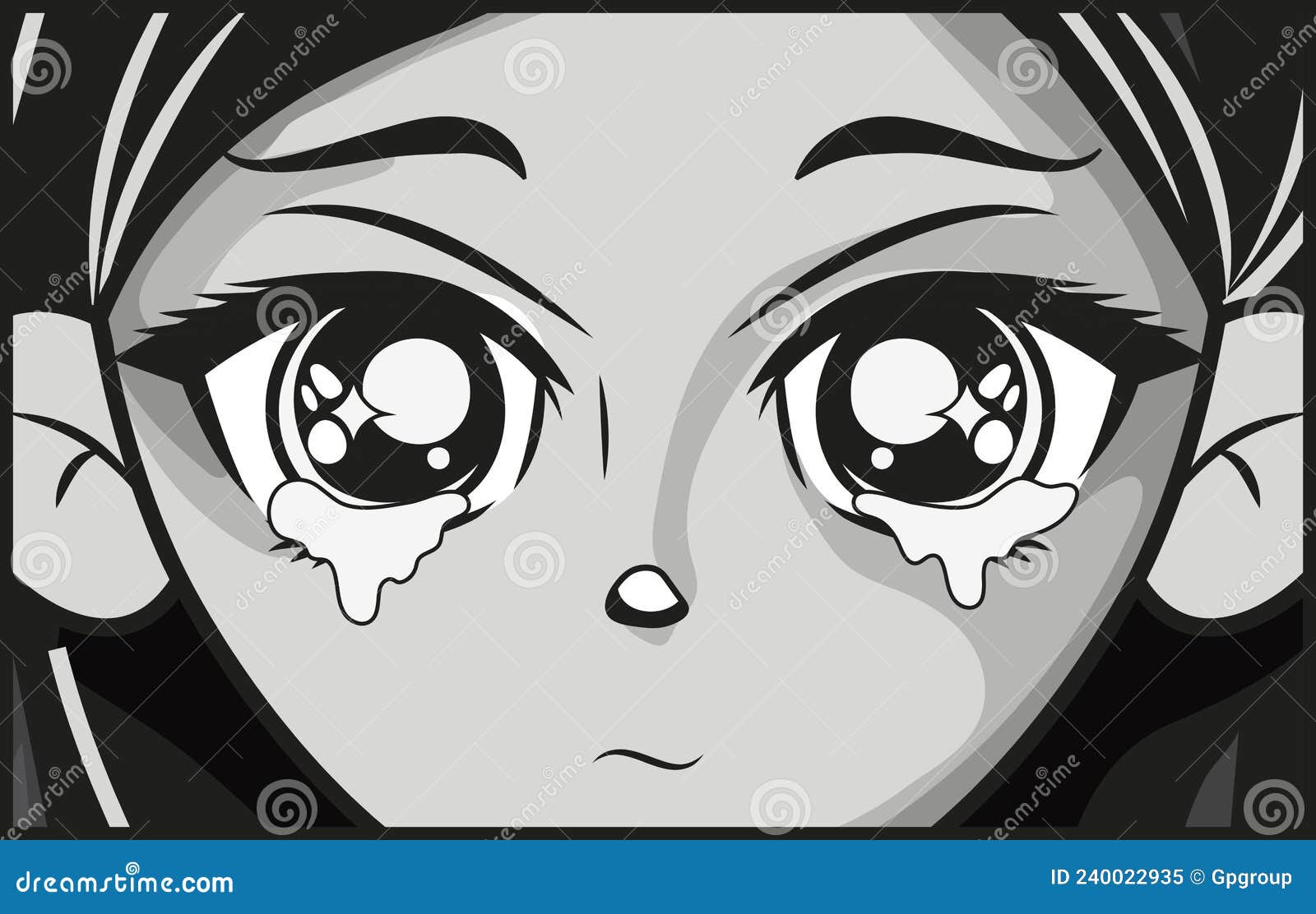 Anime crying eyes stroke Royalty Free Vector Image