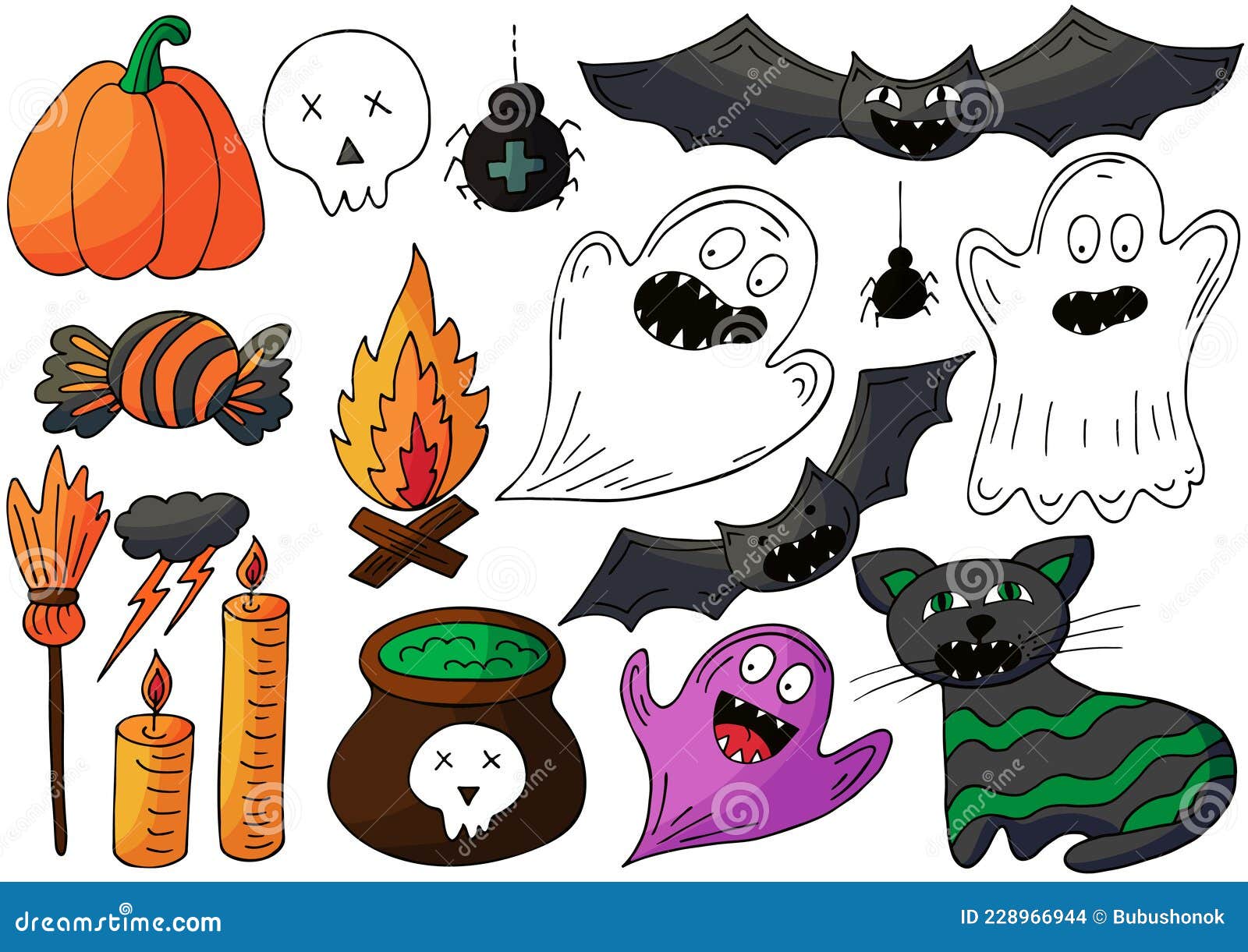 Design De Halloween. Estilo De Desenho Animado Dos Elementos Halloween  Ilustração do Vetor - Ilustração de truque, jogo: 228966944