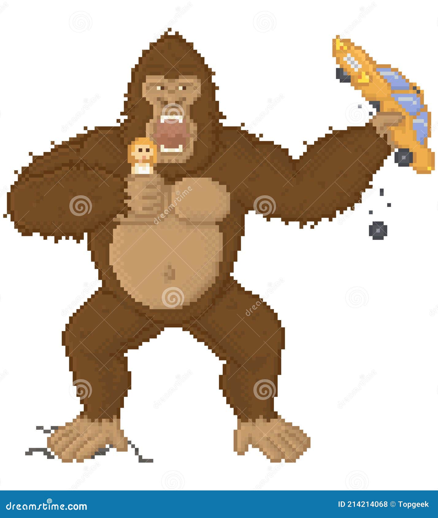 Design De Layout De Jogo Em Pixel Do King Kong. Gorila Ataca Humanidade  Segura Garota E Carro Em Suas Mãos Ilustração do Vetor - Ilustração de  retro, desenho: 214214068