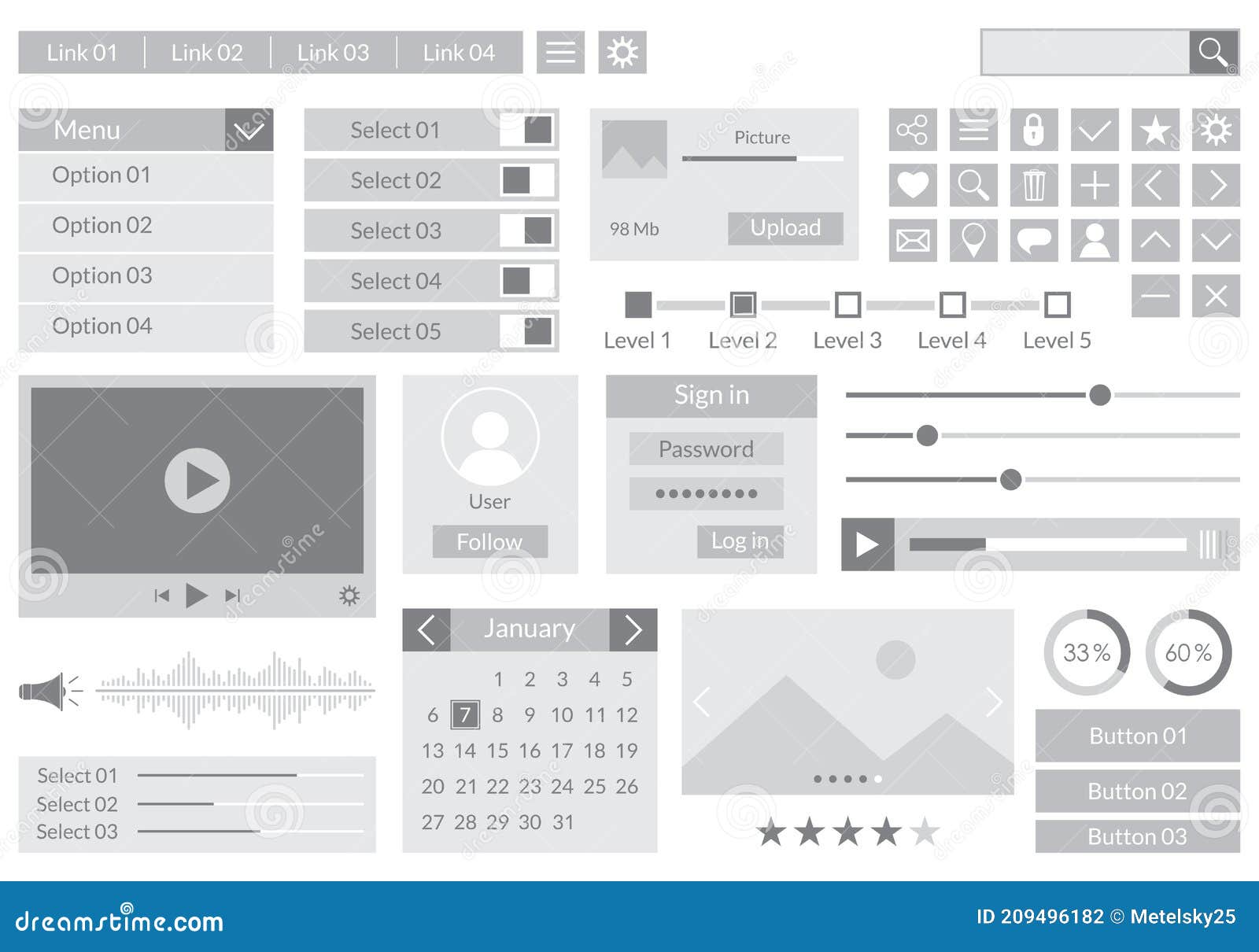 Kit de gui do modelo de jogo de botão de menu. botão interface