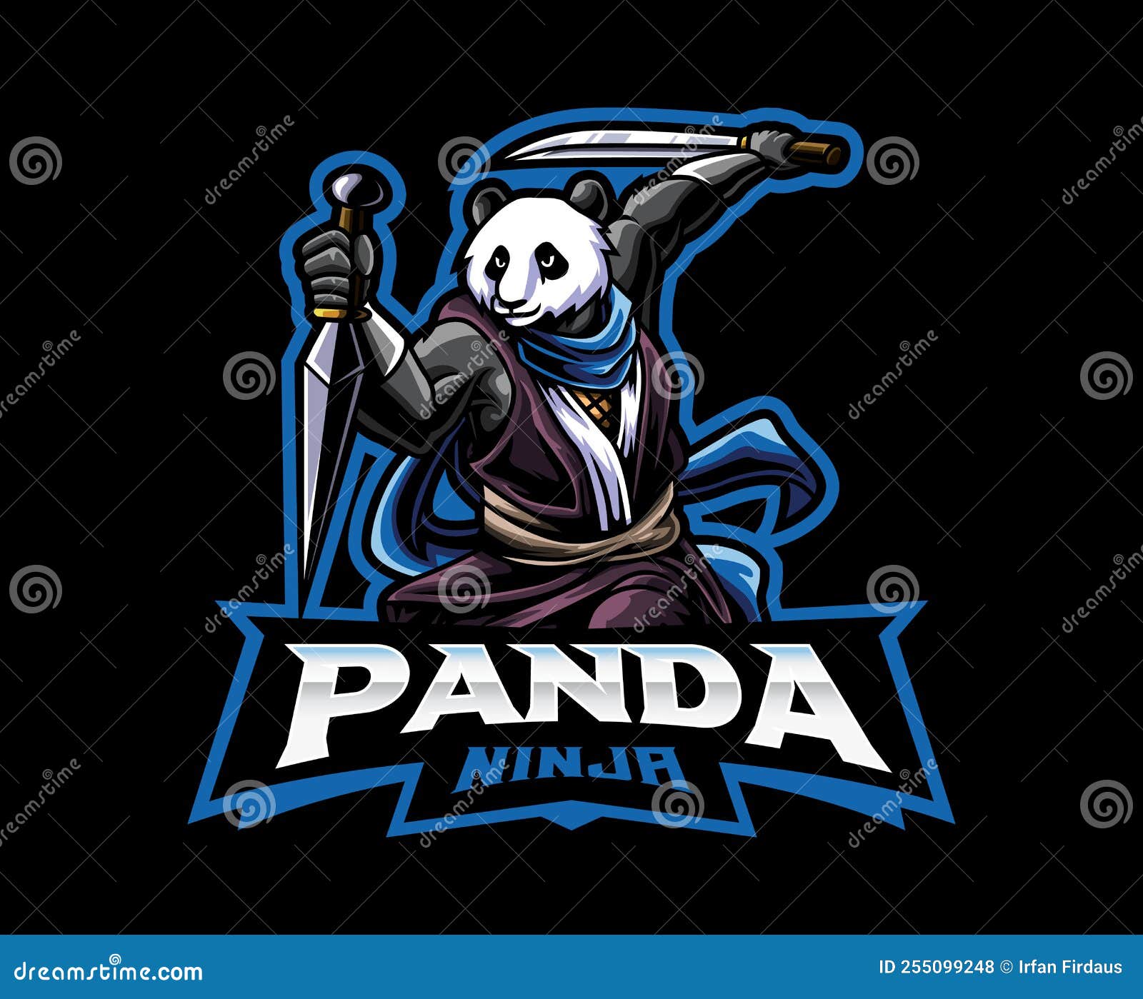 Logotipo de mascote de desenho animado ninja fofo