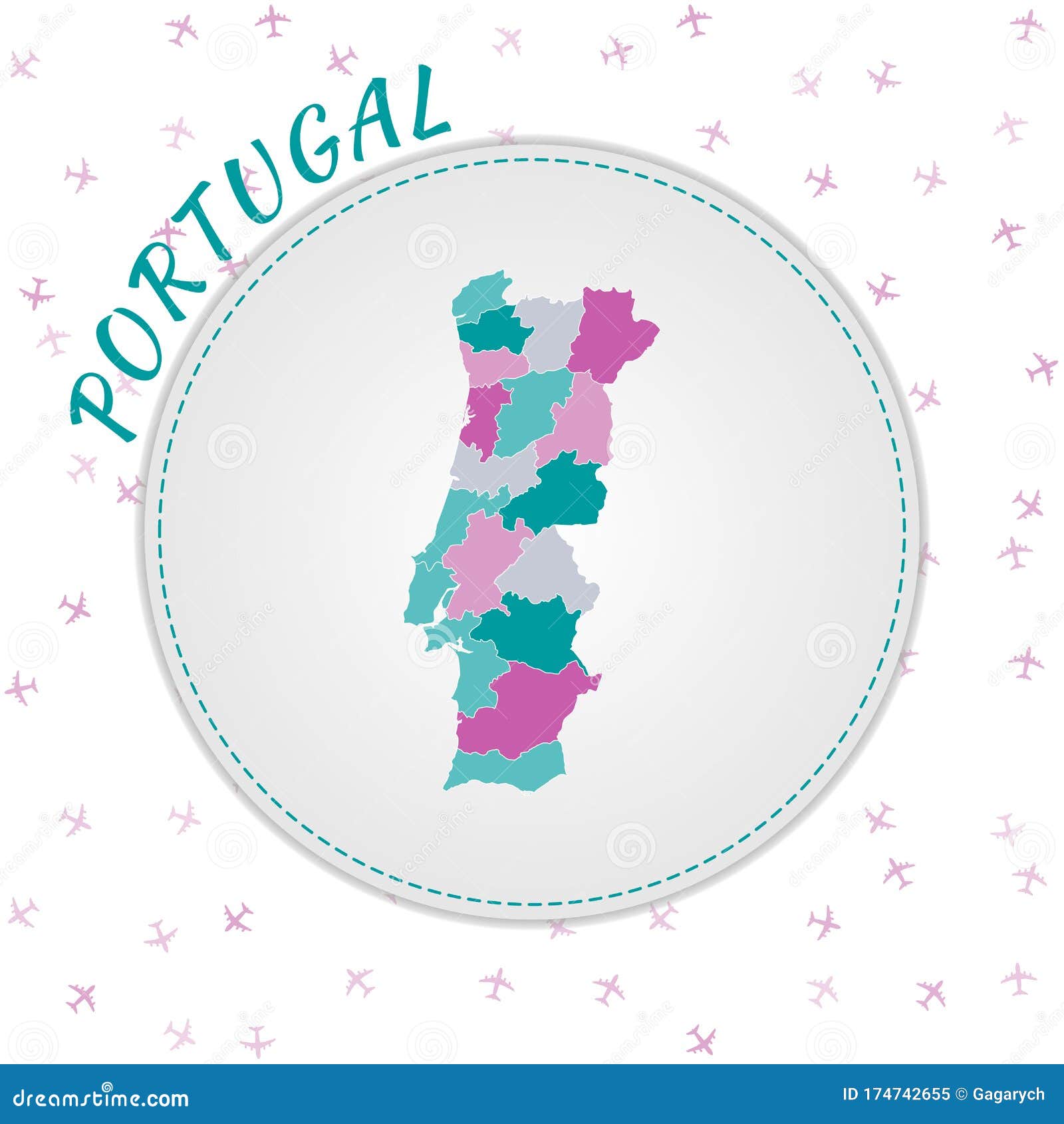 Portugal Mapa político Cor vintage imagem vetorial de Cartarium