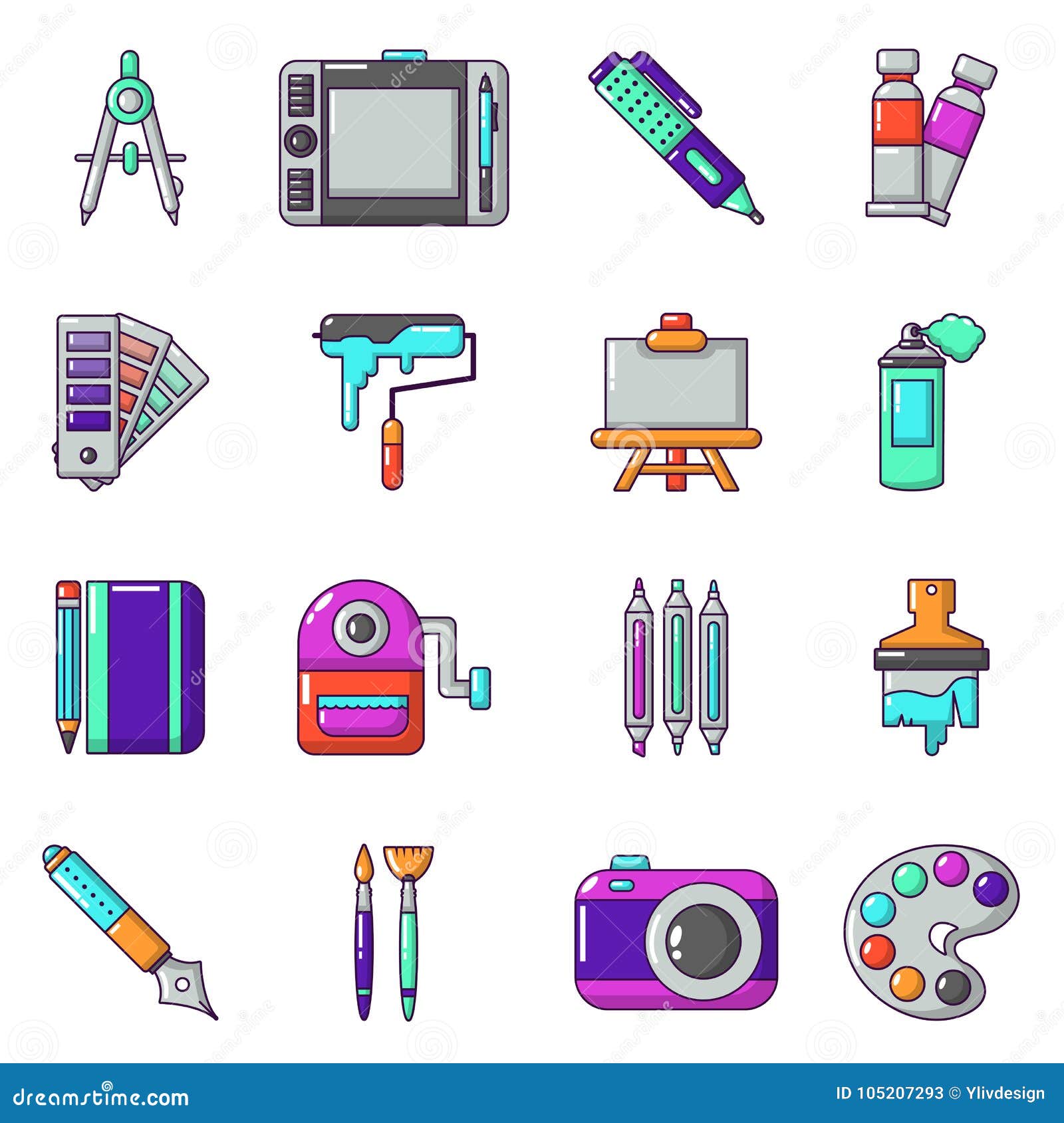 Design and Drawing Tools Icons Set, Cartoon Style Stock Vector
