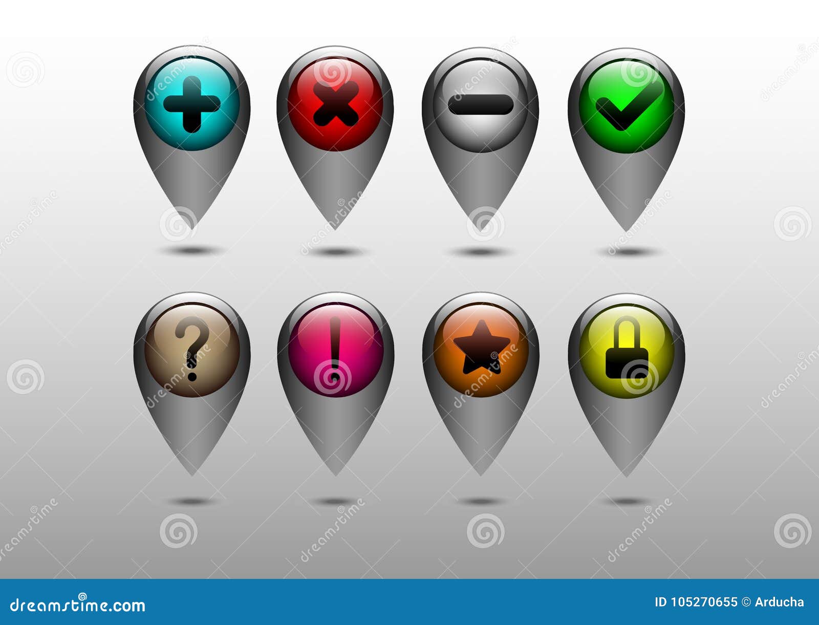 icon set with pin conceptual 3d effect and 