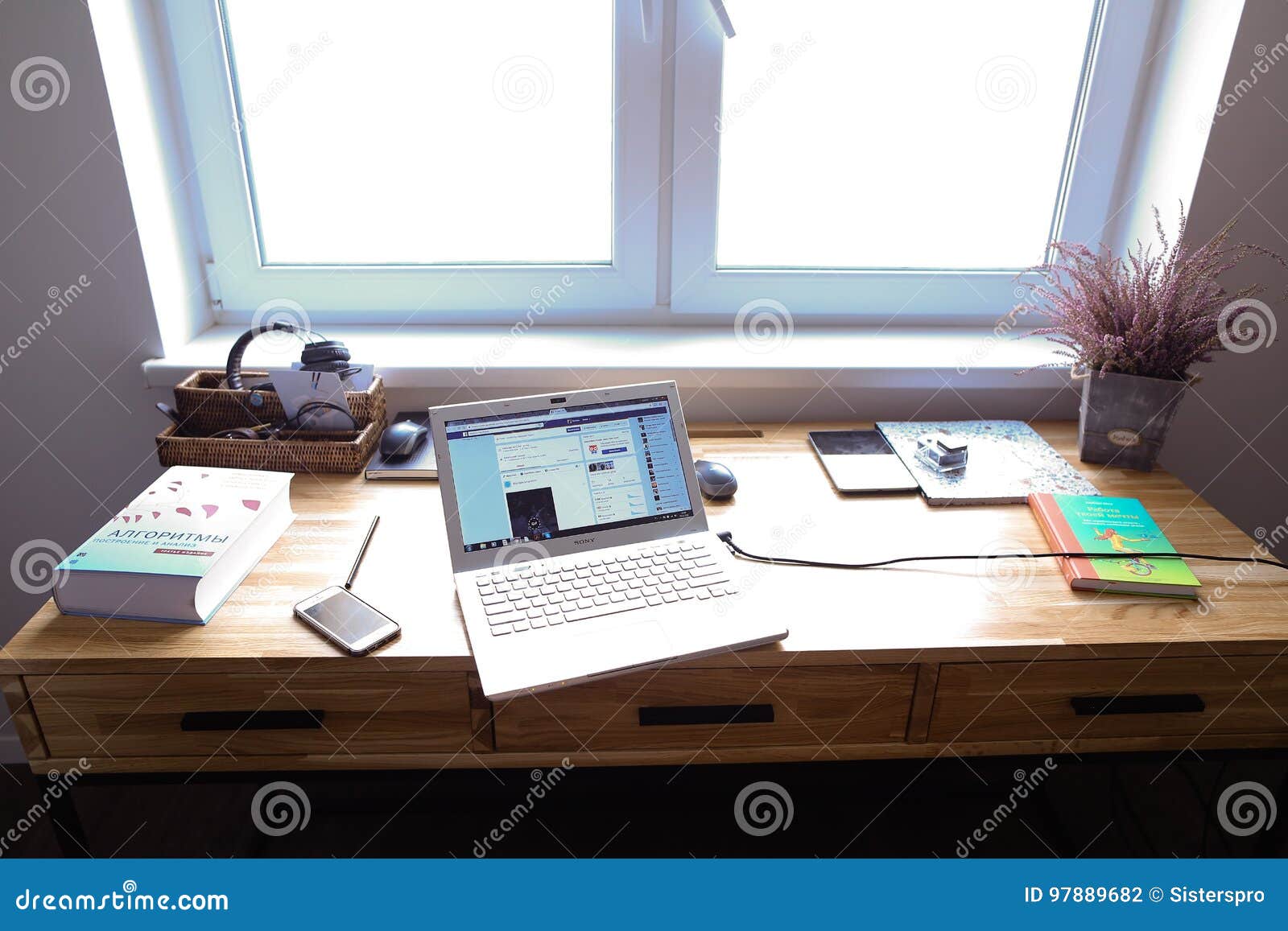 Design And Equipped Working Area For Working In Spacious Room Wi
