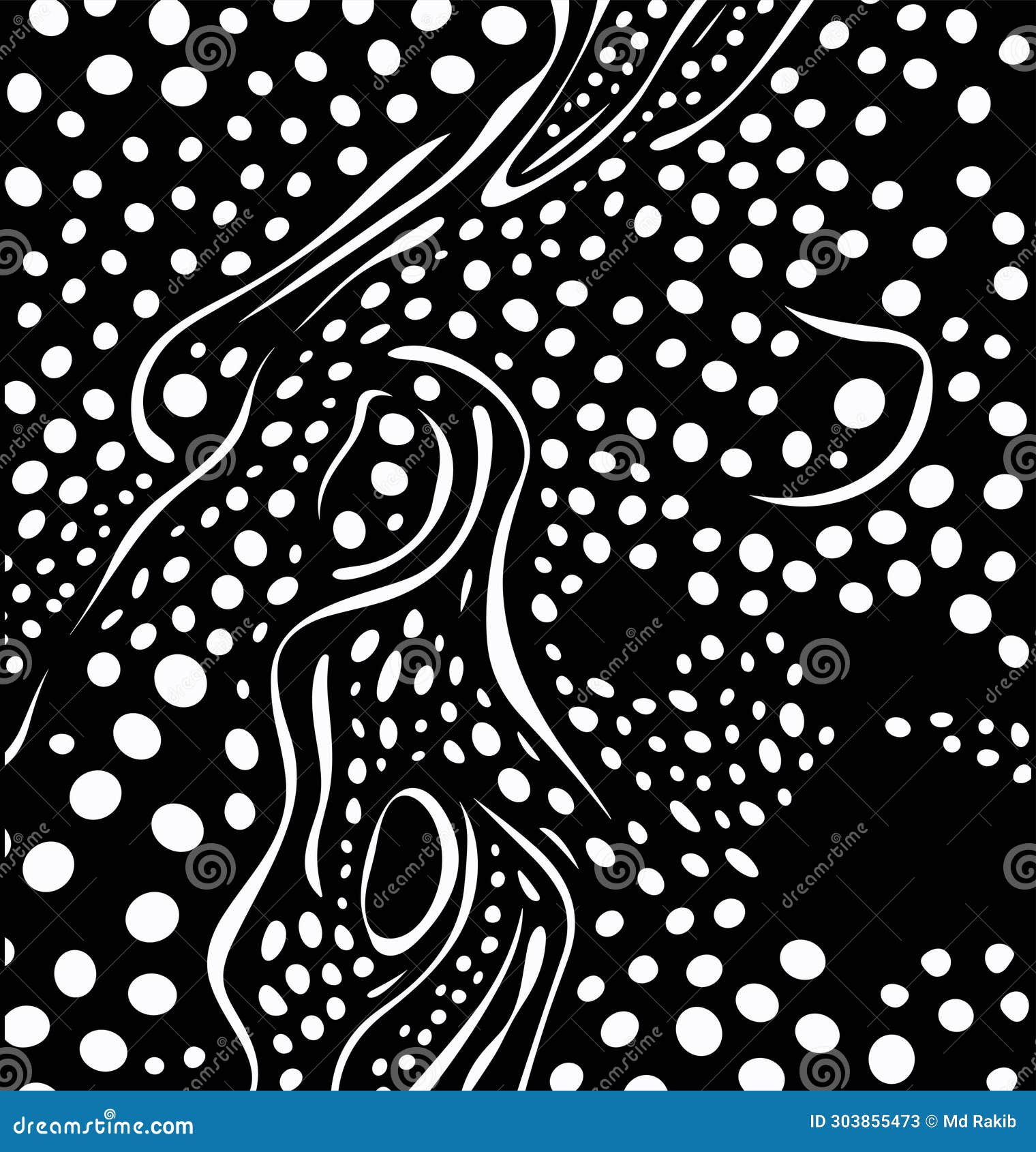 black and white random abstract pattern, in the style of synthetism-inspired, rounded, dotted