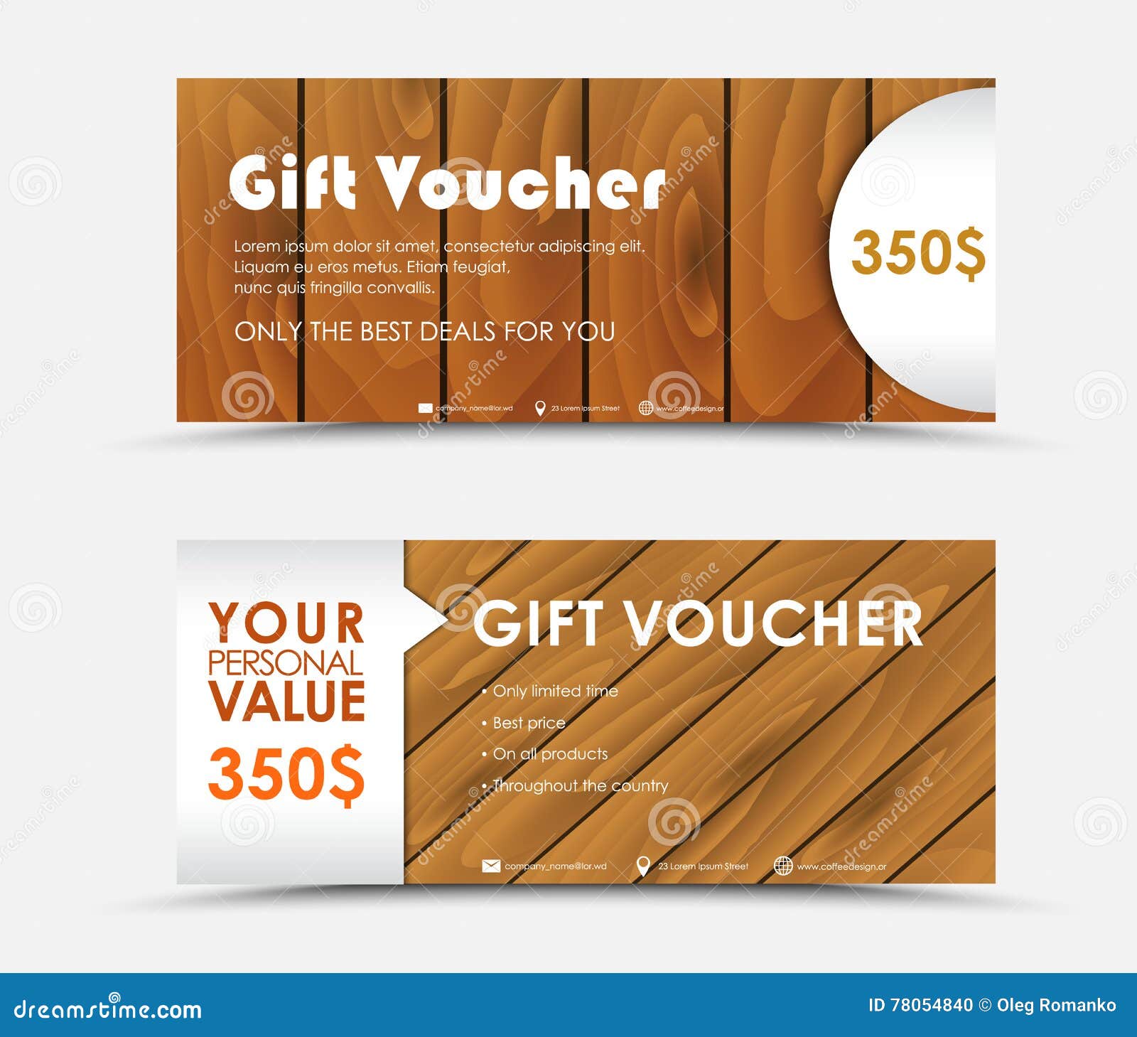 Design Gift Voucher with Different Wood Texture Stock Vector