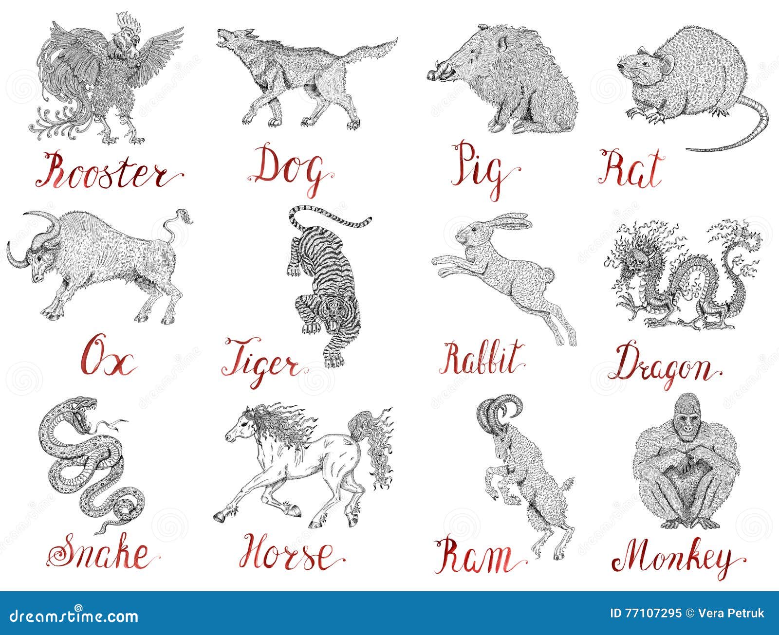 Design Graphic Set with Twelve Chinese Zodiac Animals Stock Illustration -  Illustration of line, future: 77107295