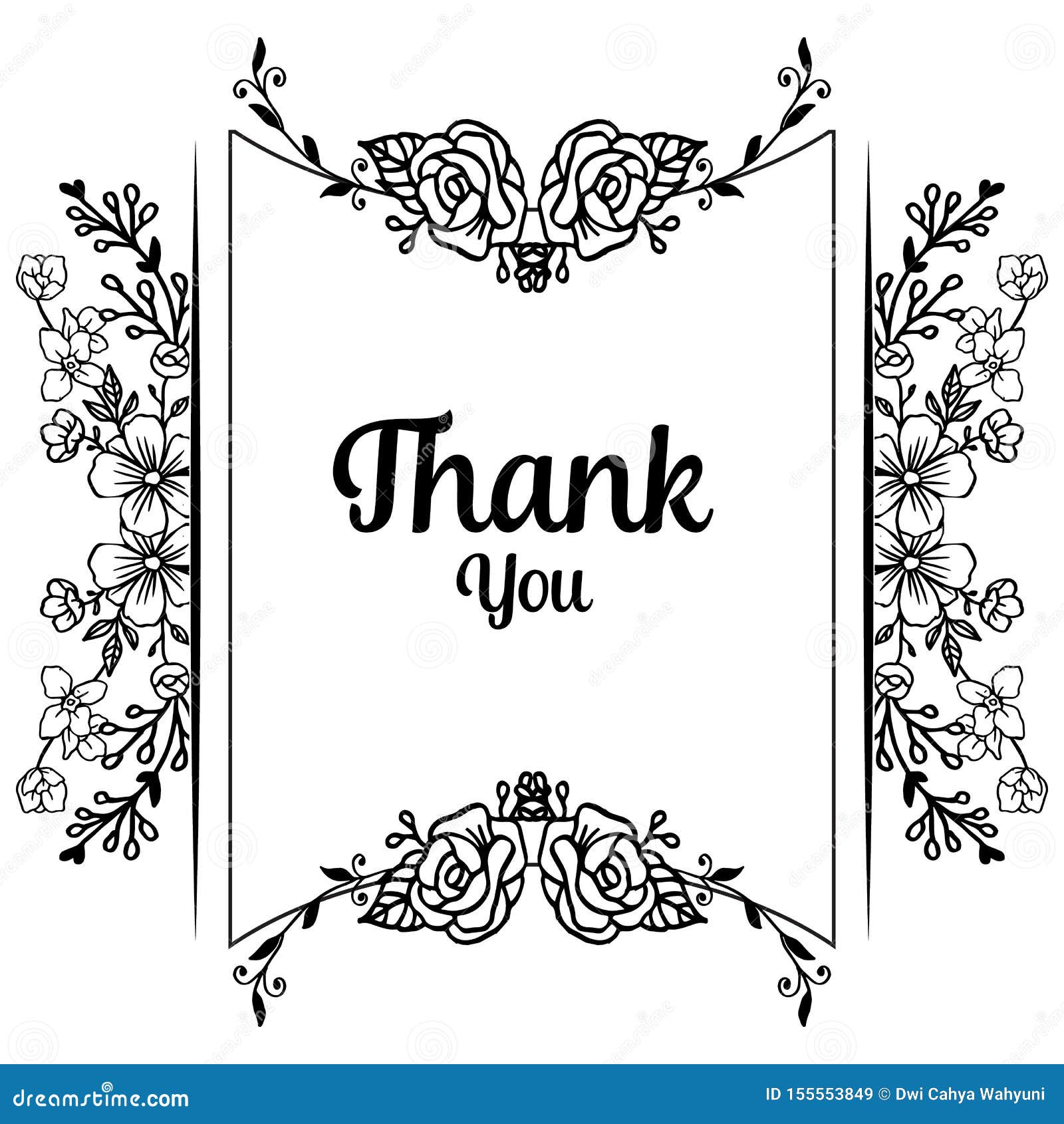 Design of Greeting Cards Thank You, with Floral Ornament Frames, Black ...