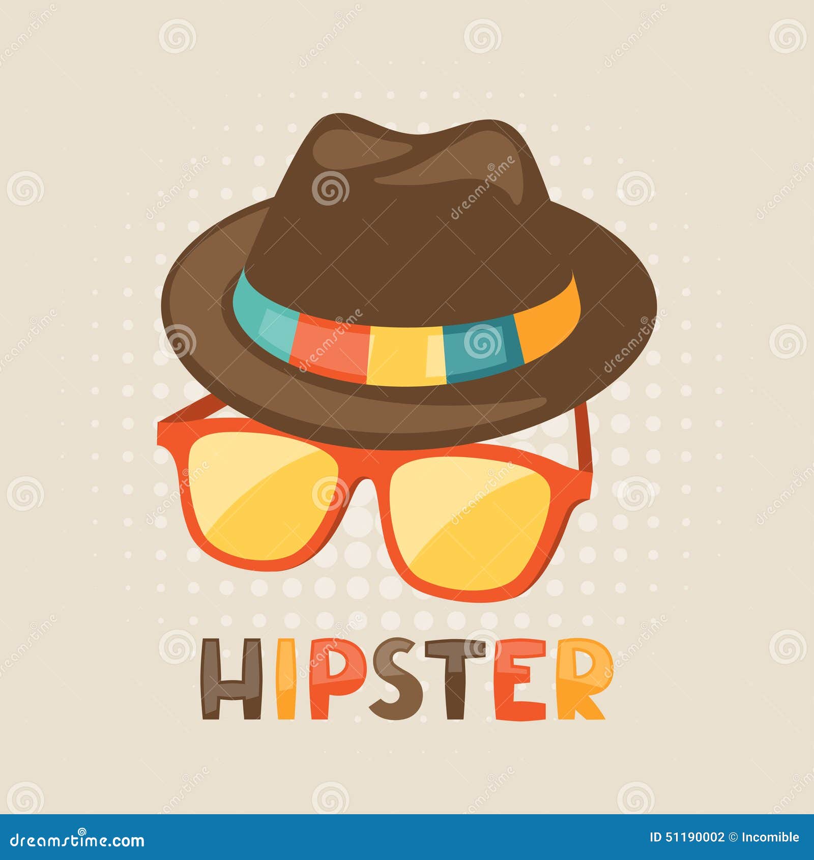 Design with Hat and Glasses in Hipster Style Stock Vector