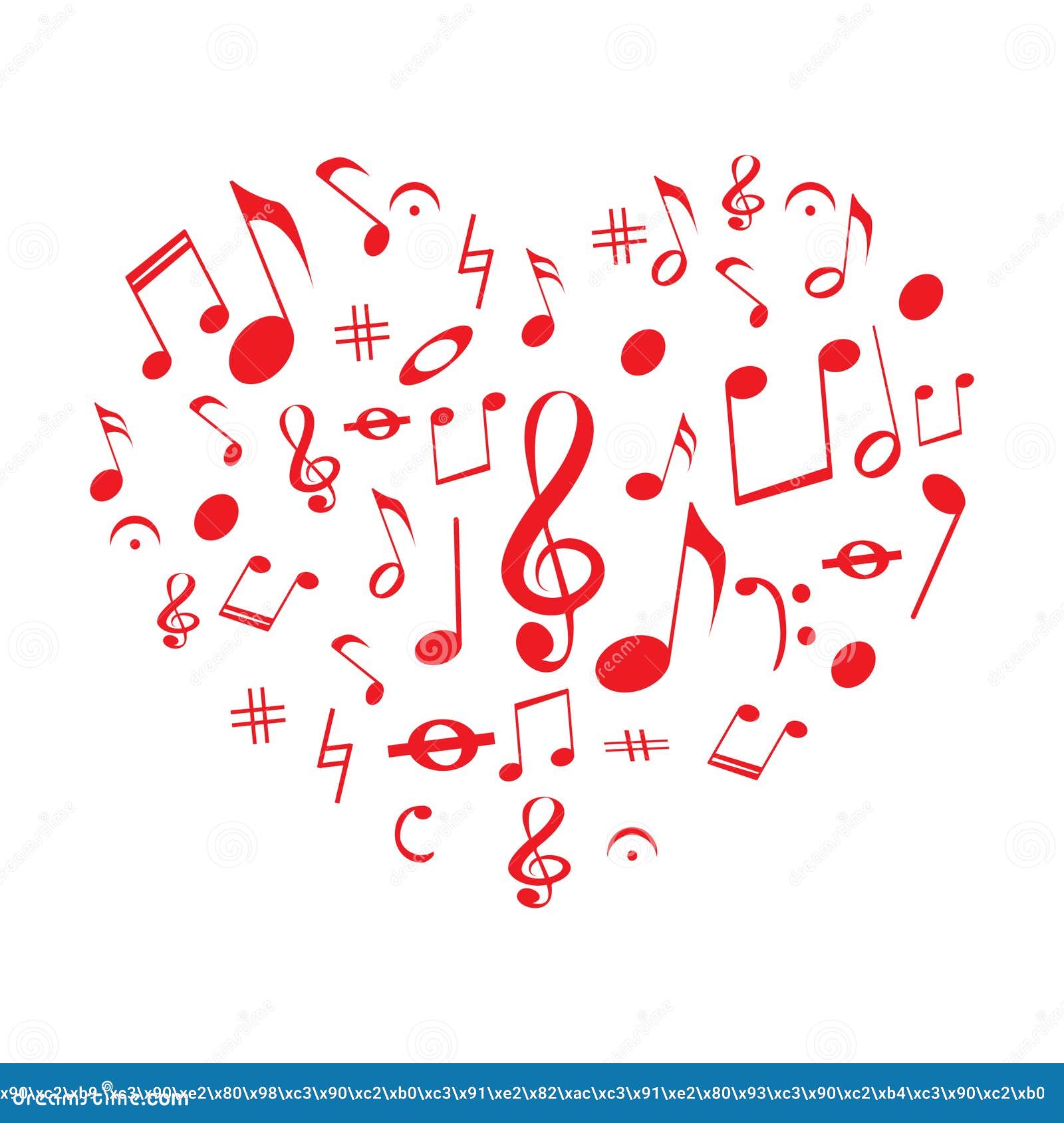 Design Of The Heart With Red Music Notes Stock Vector Illustration Of Isolated Romance