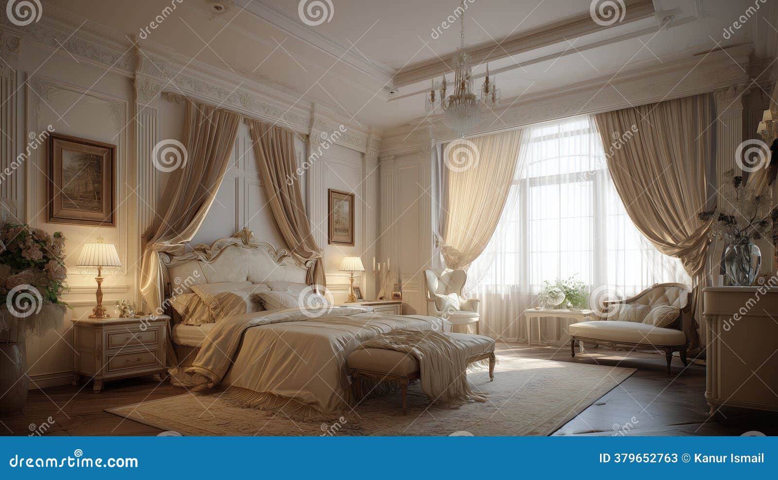 Design Interior De Creme Elegante E De Quarto De Ouro Ilustração Stock -  Ilustração de quarto, drapeja: 379652763, image size:1600x987