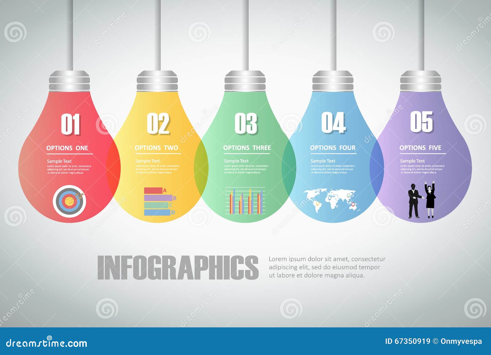  lightbulb idea infographics 5 steps.