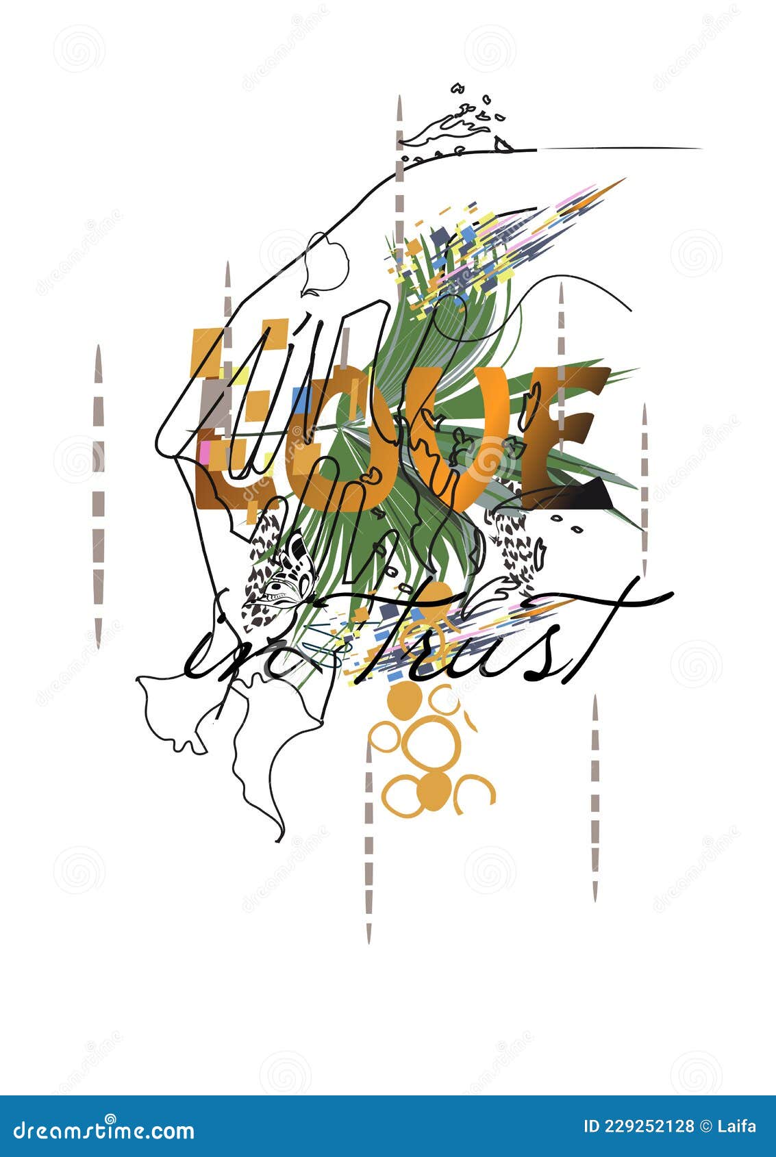 Design with Love in Trust Slogan. Background with Hands, Palm Leaves and  Flowers, Fashion Stock Vector - Illustration of girl, drawn: 229252128