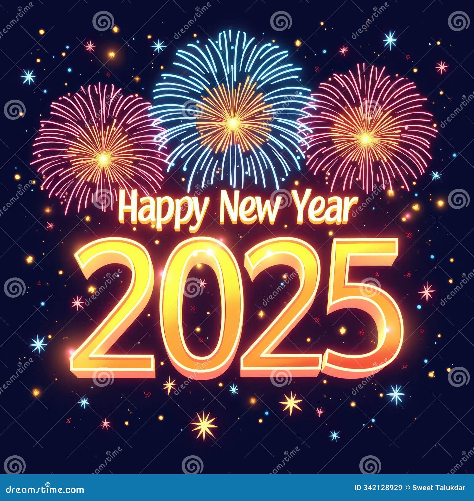  a luxurious and festive 'happy new year 2025' logo using glittering gold and silver accents