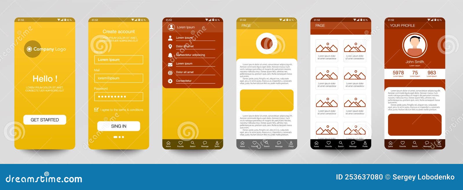 Design of Mobile App, UI, UX, GUI. Set of User Registration Screens ...