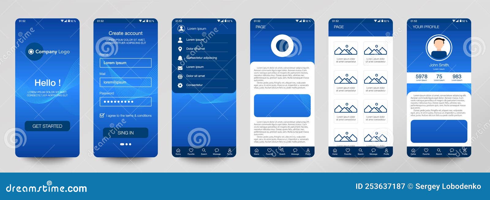 Design of Mobile App, UI, UX, GUI. Set of User Registration Screens ...
