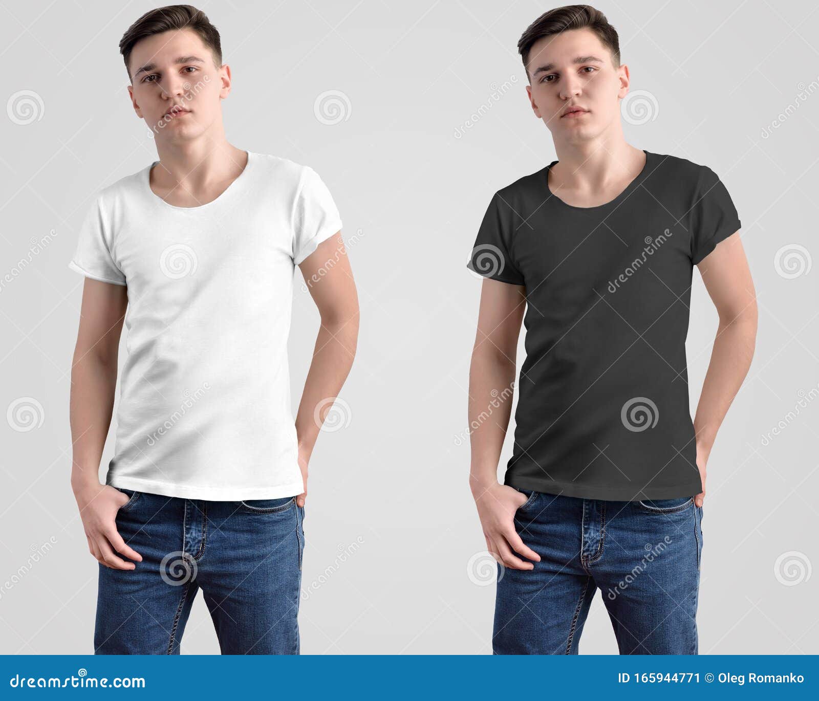 Design Mockup of a White and Black T-shirt on a Young Guy Stock Image ...