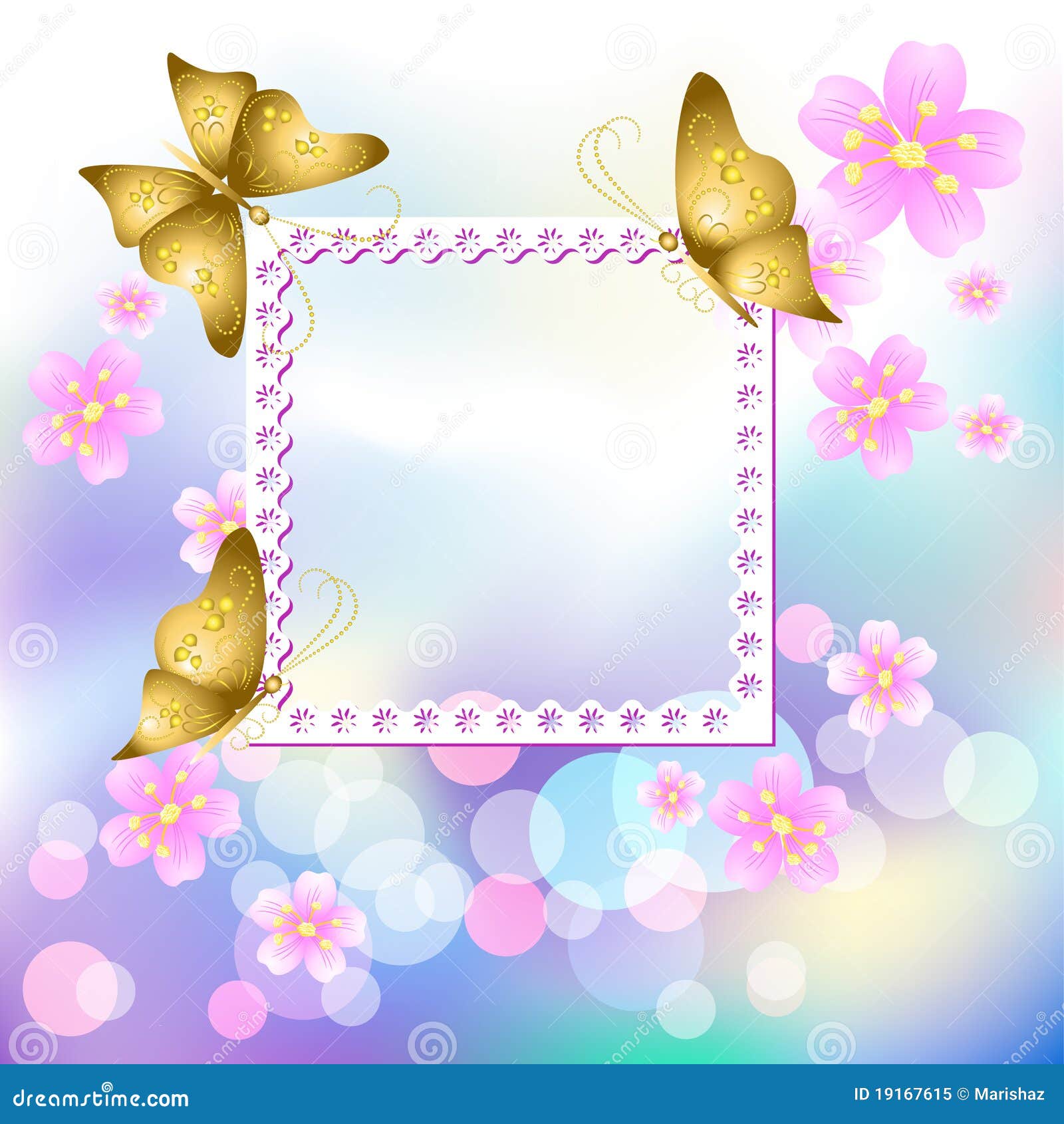 Design Photo Frames with Flowers and Butterfly Stock Vector