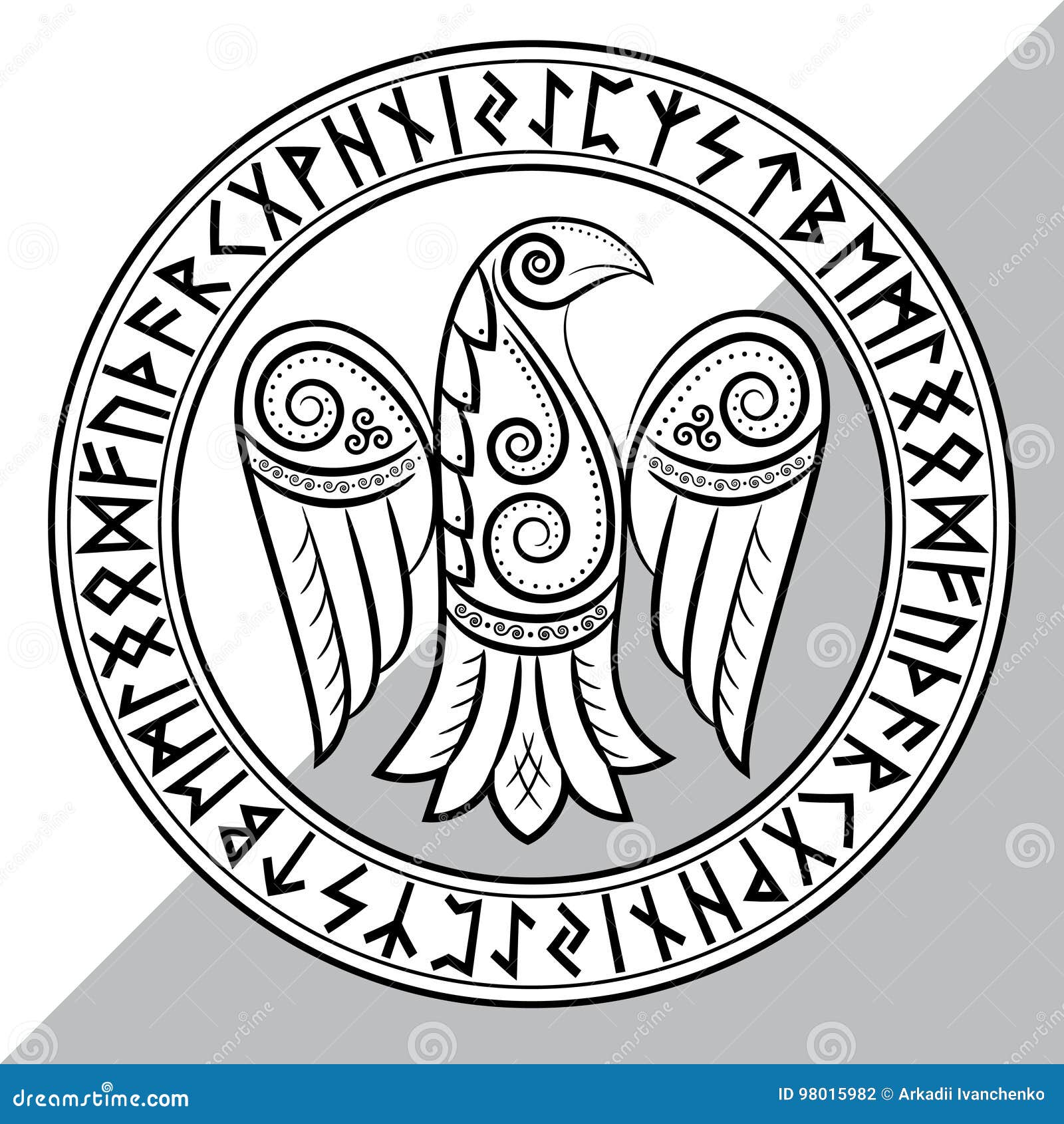  of raven in celtic, scandinavian style and norse runes